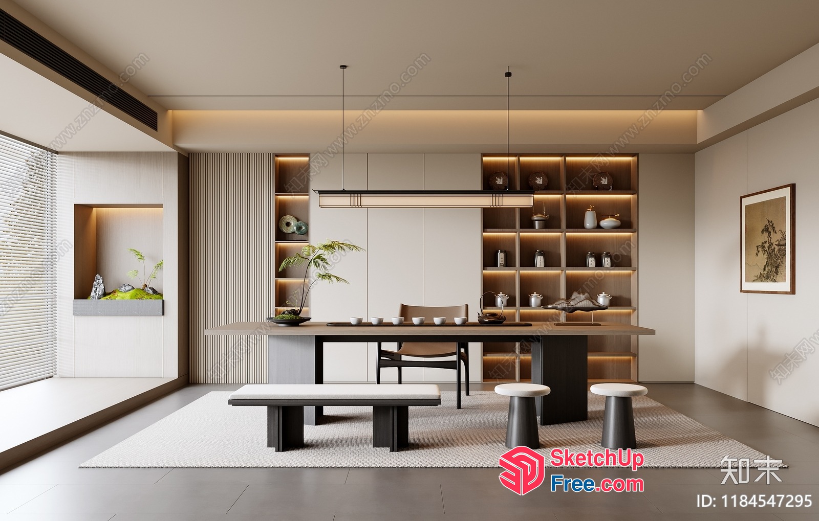 Elegant Japanese-Style Dining Room With Minimalist Decor 3D SketchUp File
