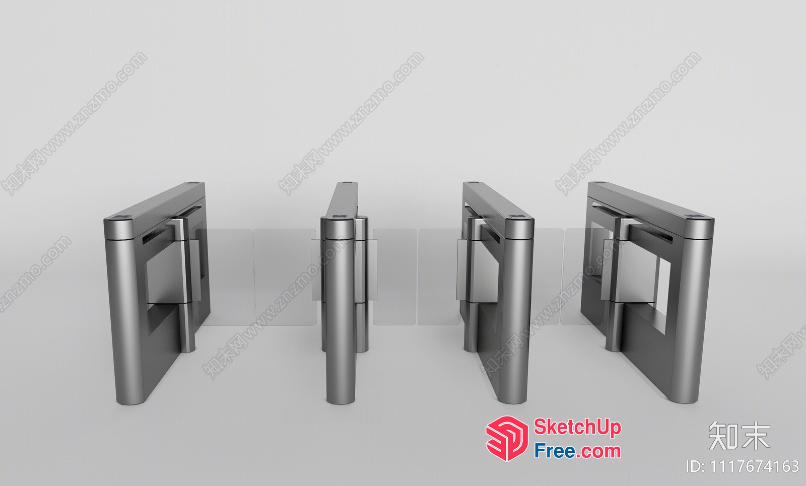 Four Silver Turnstiles In A Row 3D SketchUp File