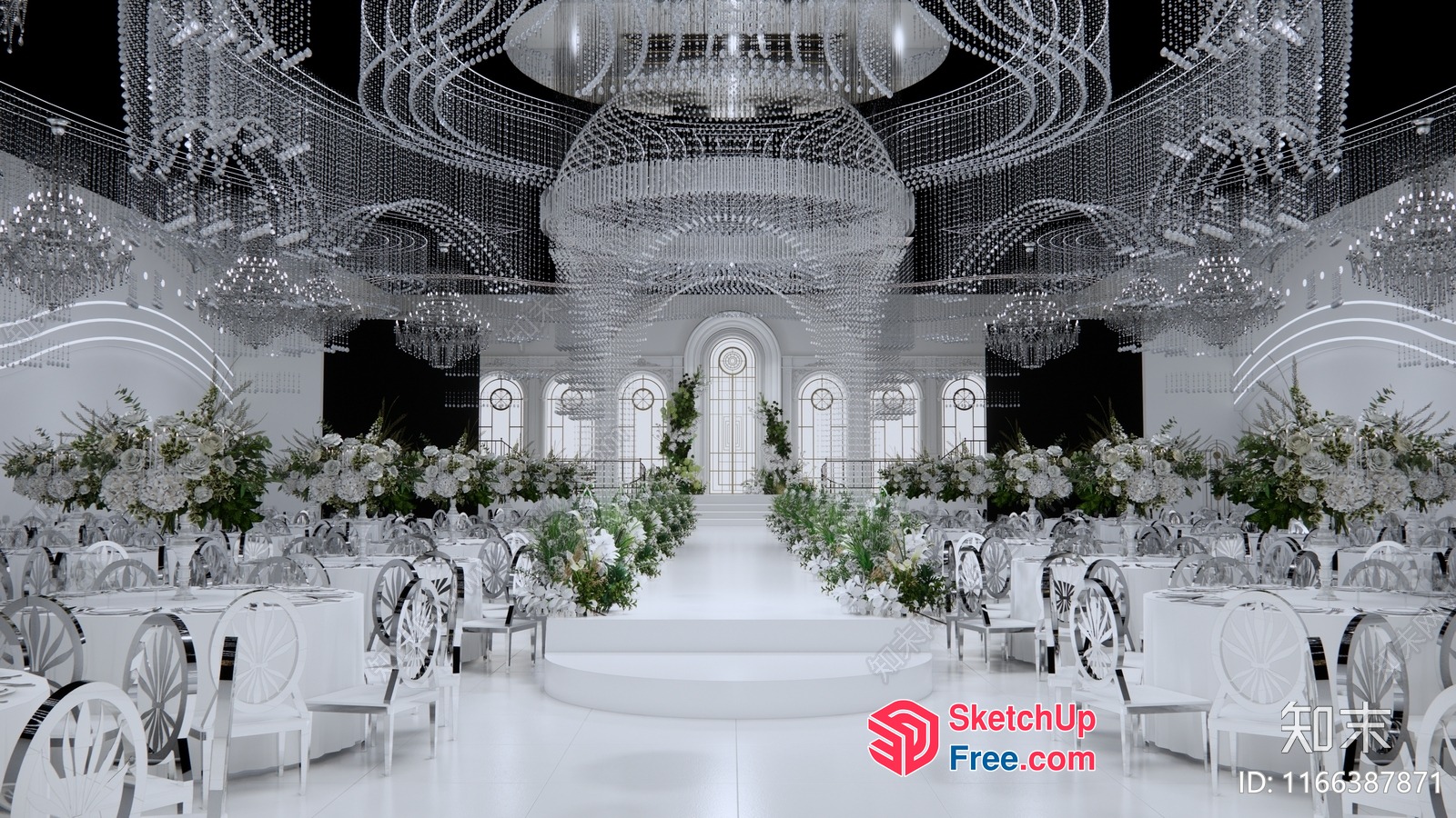 Elegant All-White Wedding Reception Decor 3D SketchUp File
