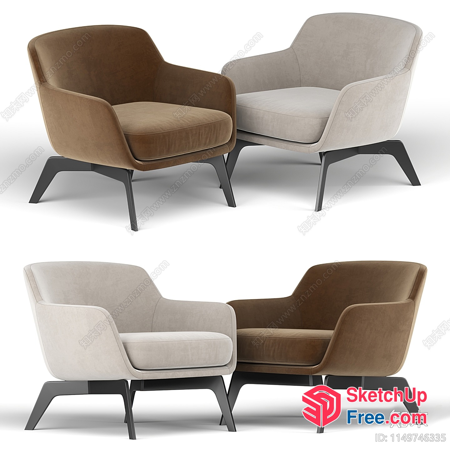 Elegant Brown And Beige Armchairs 3D SketchUp File