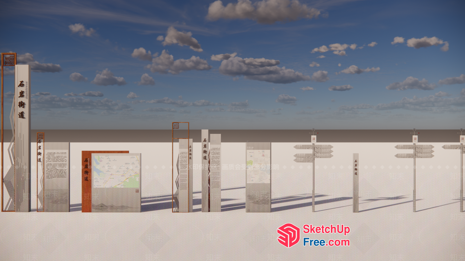 Asian-Inspired Decorative Pillars And Signage 3D SketchUp File