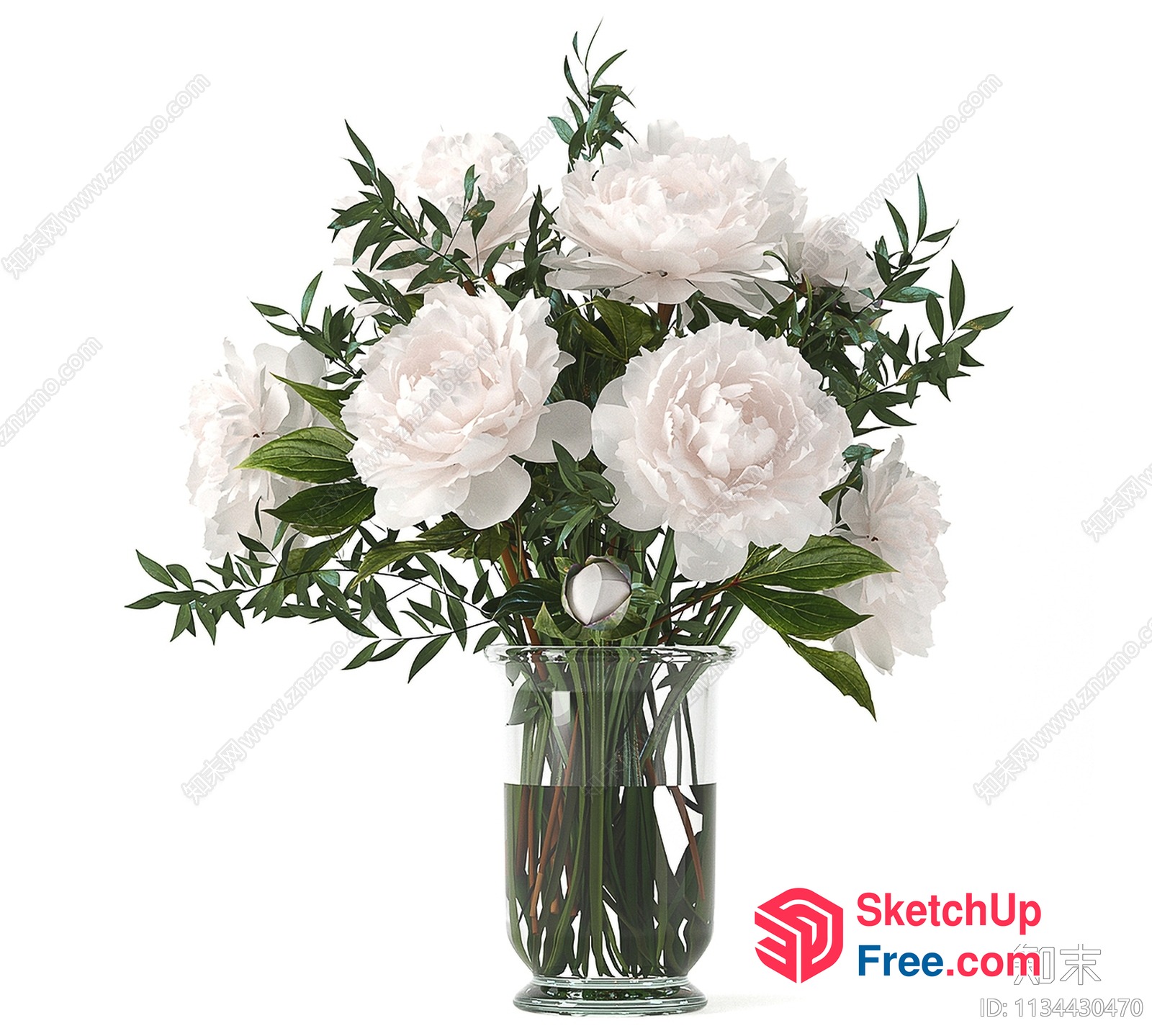 Elegant White Flowers And Greenery Arrangement 3D SketchUp File