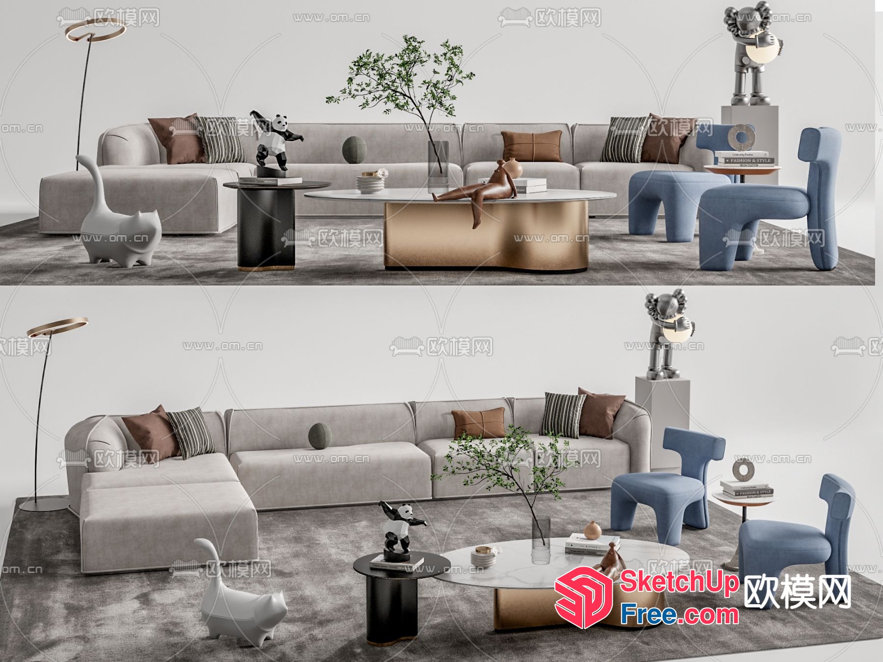 Modern Living Room Furniture Set With Animal Decorations 3D SketchUp File
