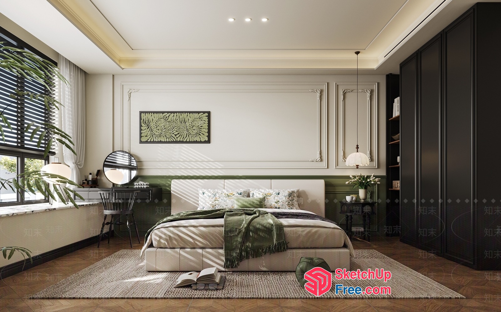 Elegant White And Green Bedroom Interior 3D SketchUp File