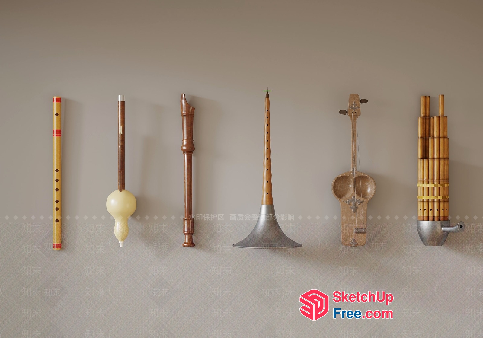 Traditional Asian Musical Instruments Collection 3D SketchUp File