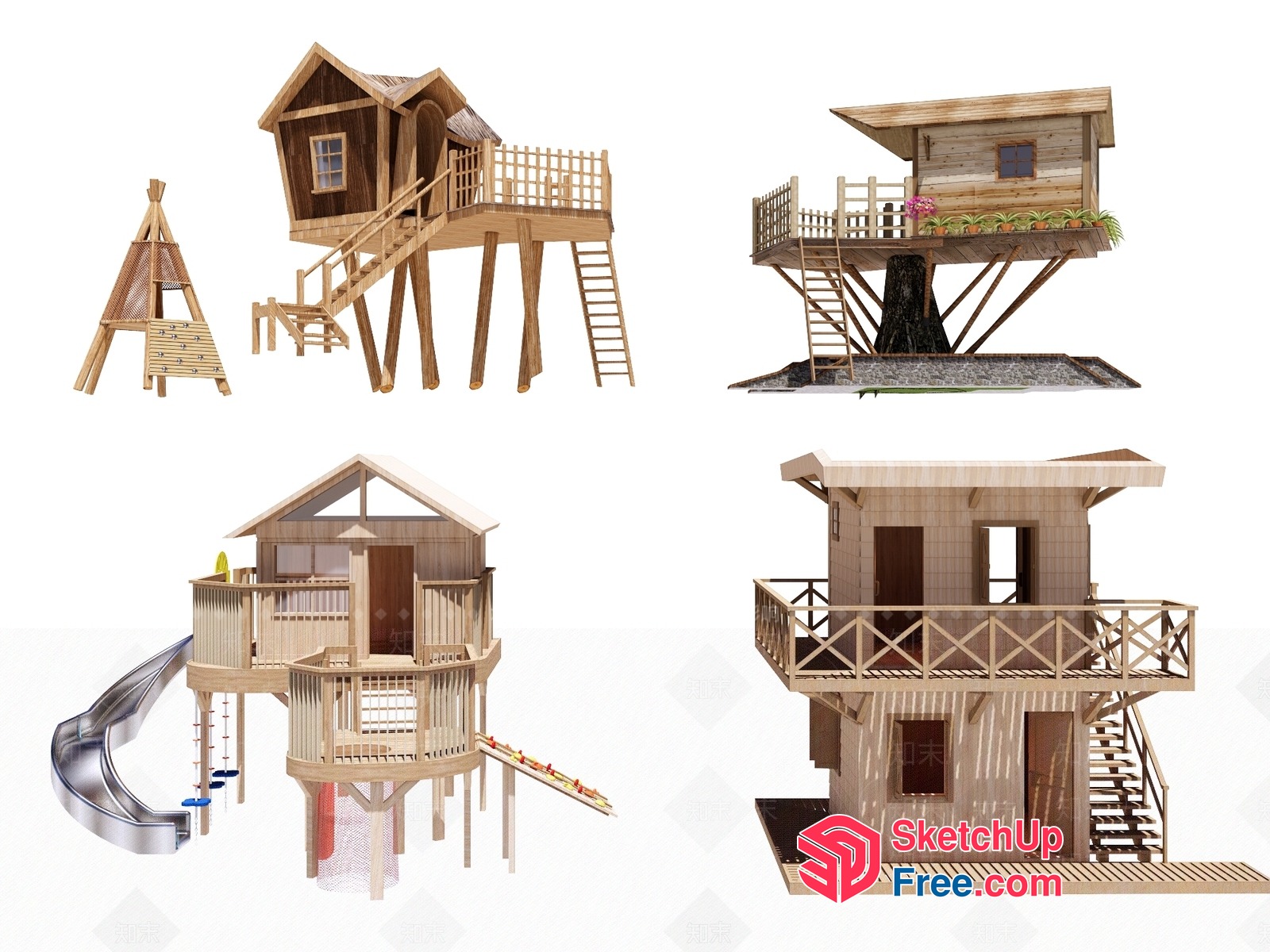 Wooden Treehouse Play Structures 3D SketchUp File