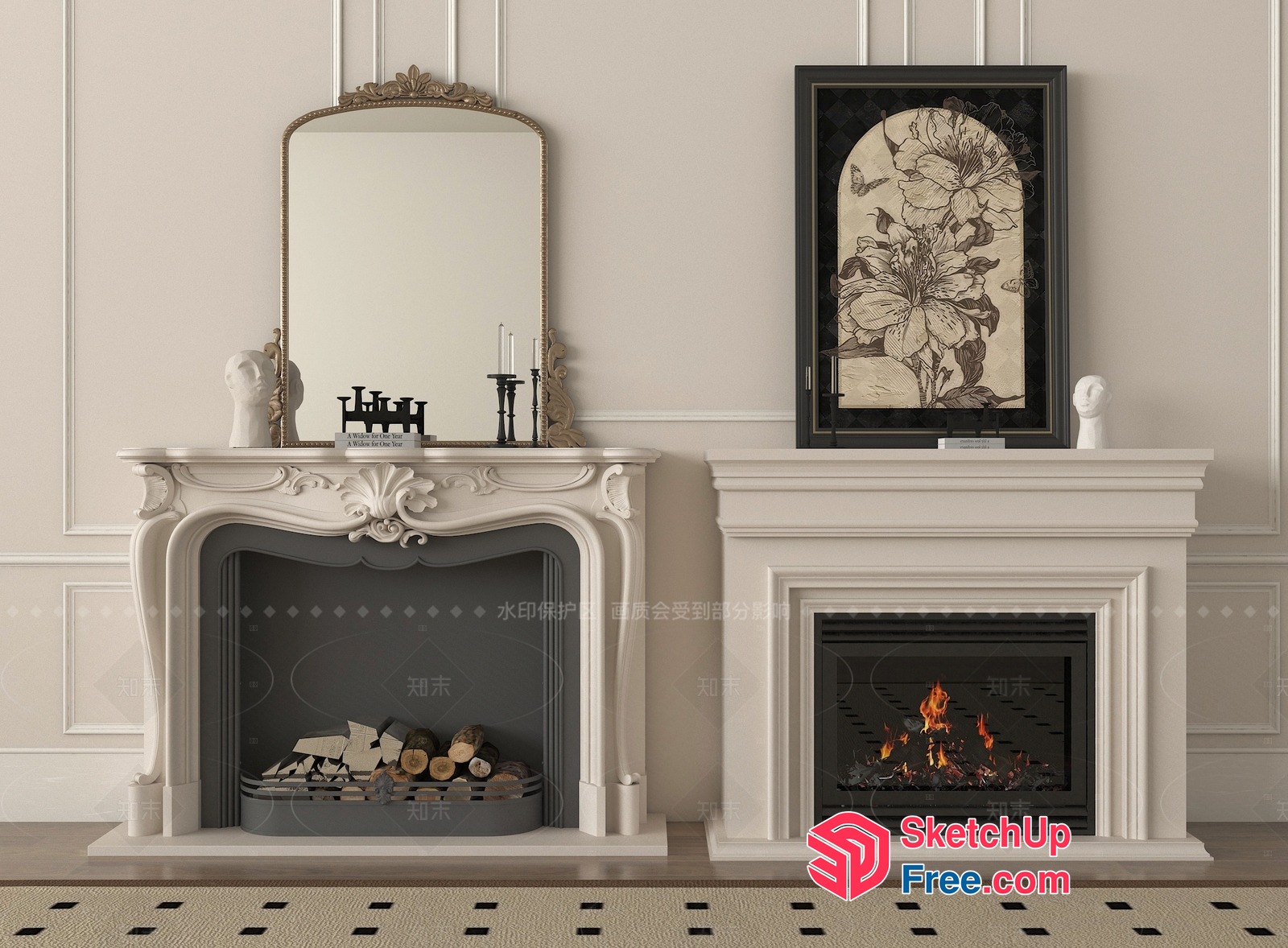 Elegant White Fireplace And Mantel With Decorative Accents 3D SketchUp File