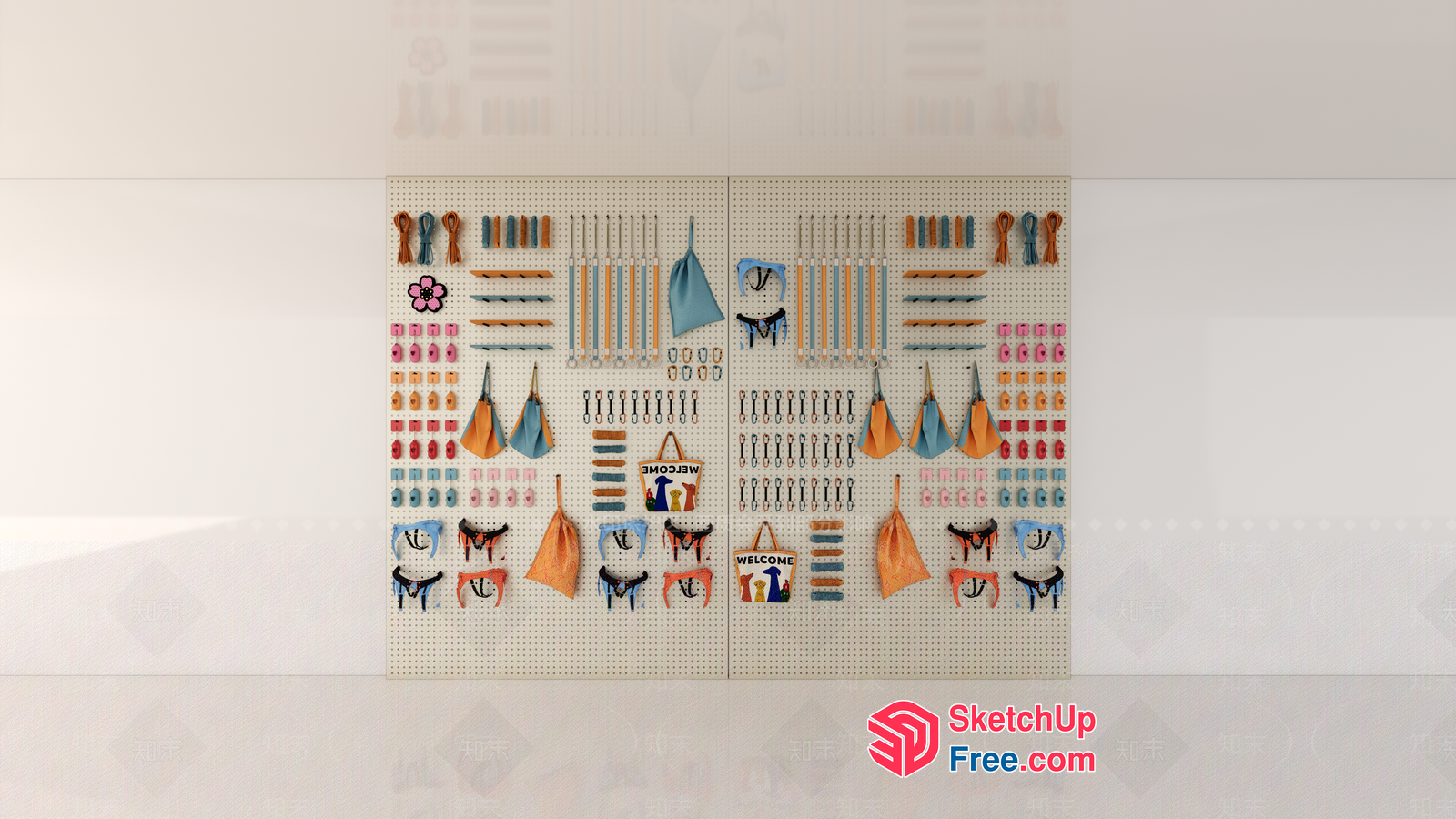 Colorful Decorative Objects On A White Pegboard 3D SketchUp File