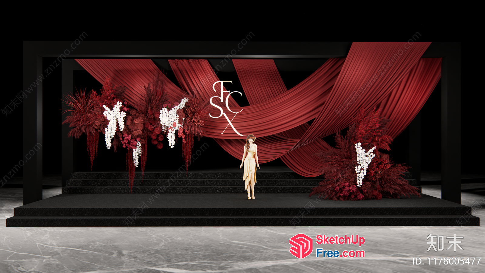 Modern Stage With Elegant Red And White Decor 3D SketchUp File