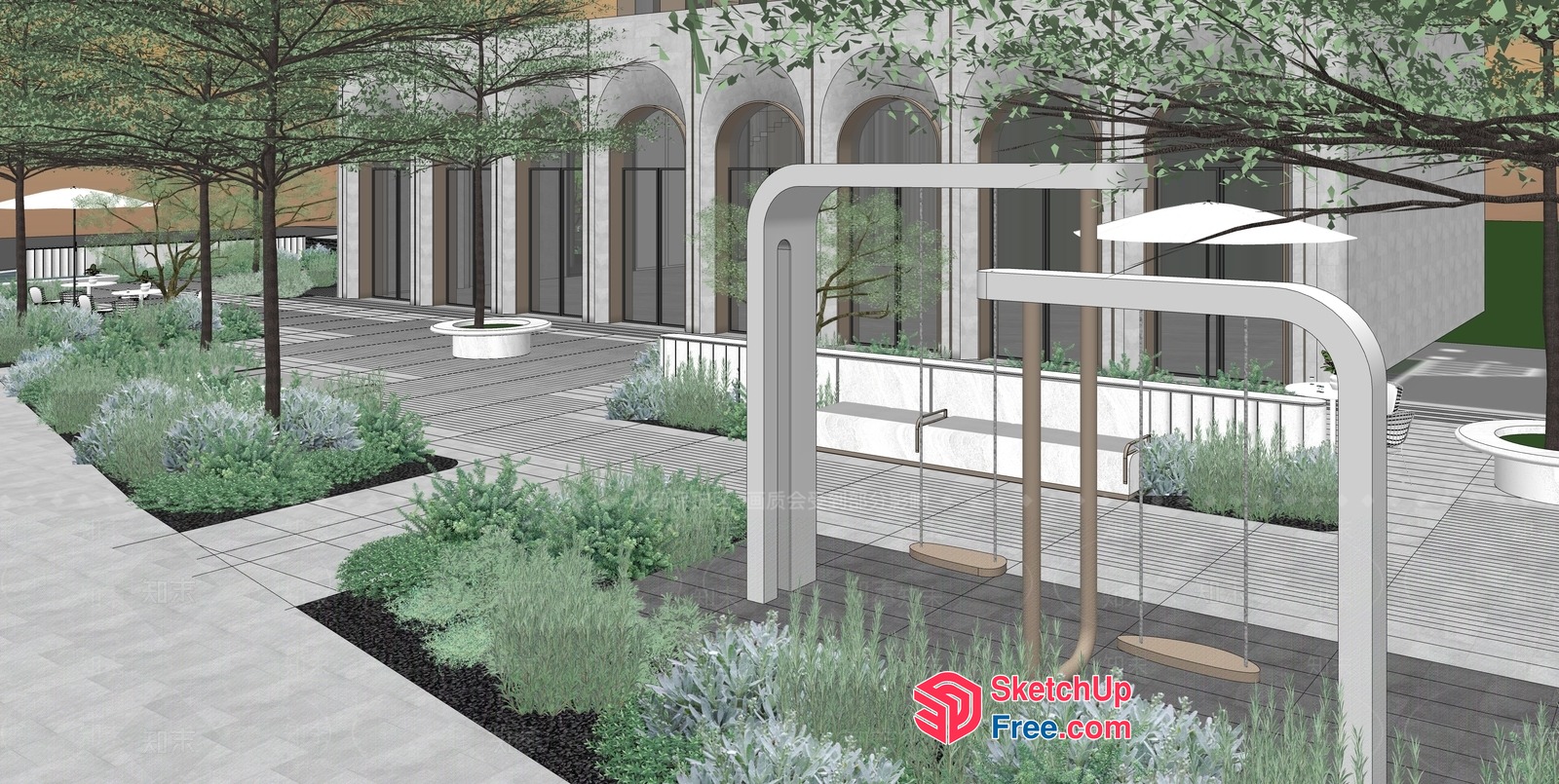 Modern Outdoor Swing Set With Elegant White Pillars 3D SketchUp File