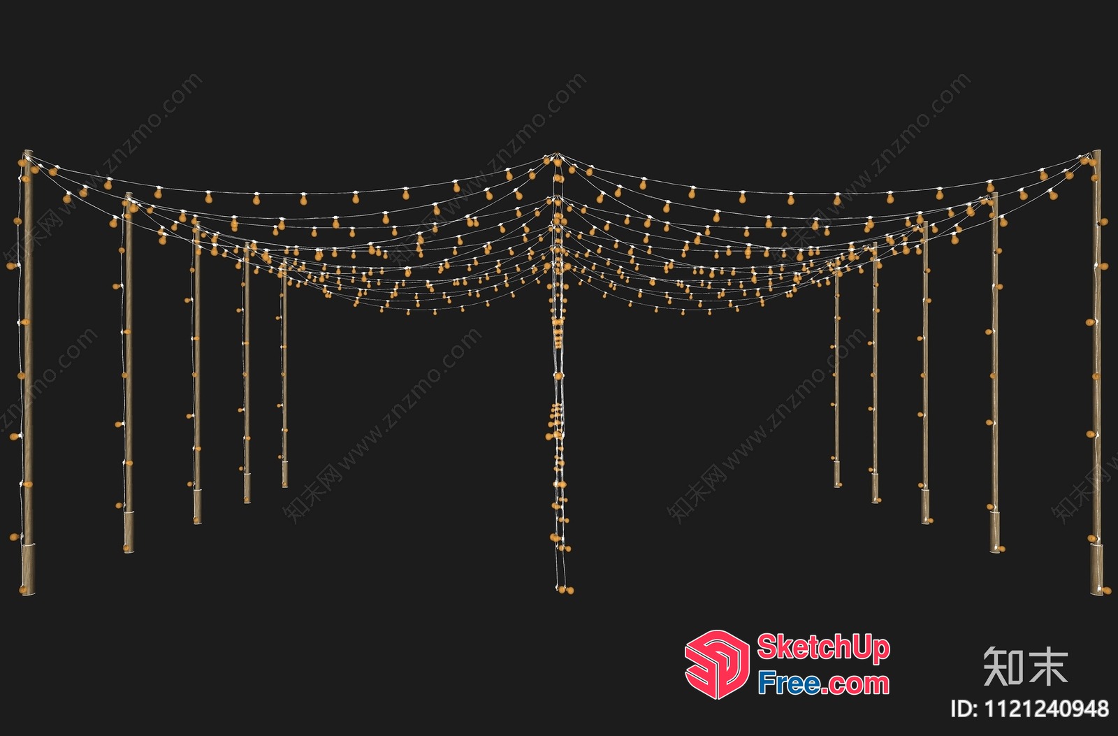 String Lights Hanging From Multiple Pillars 3D SketchUp File