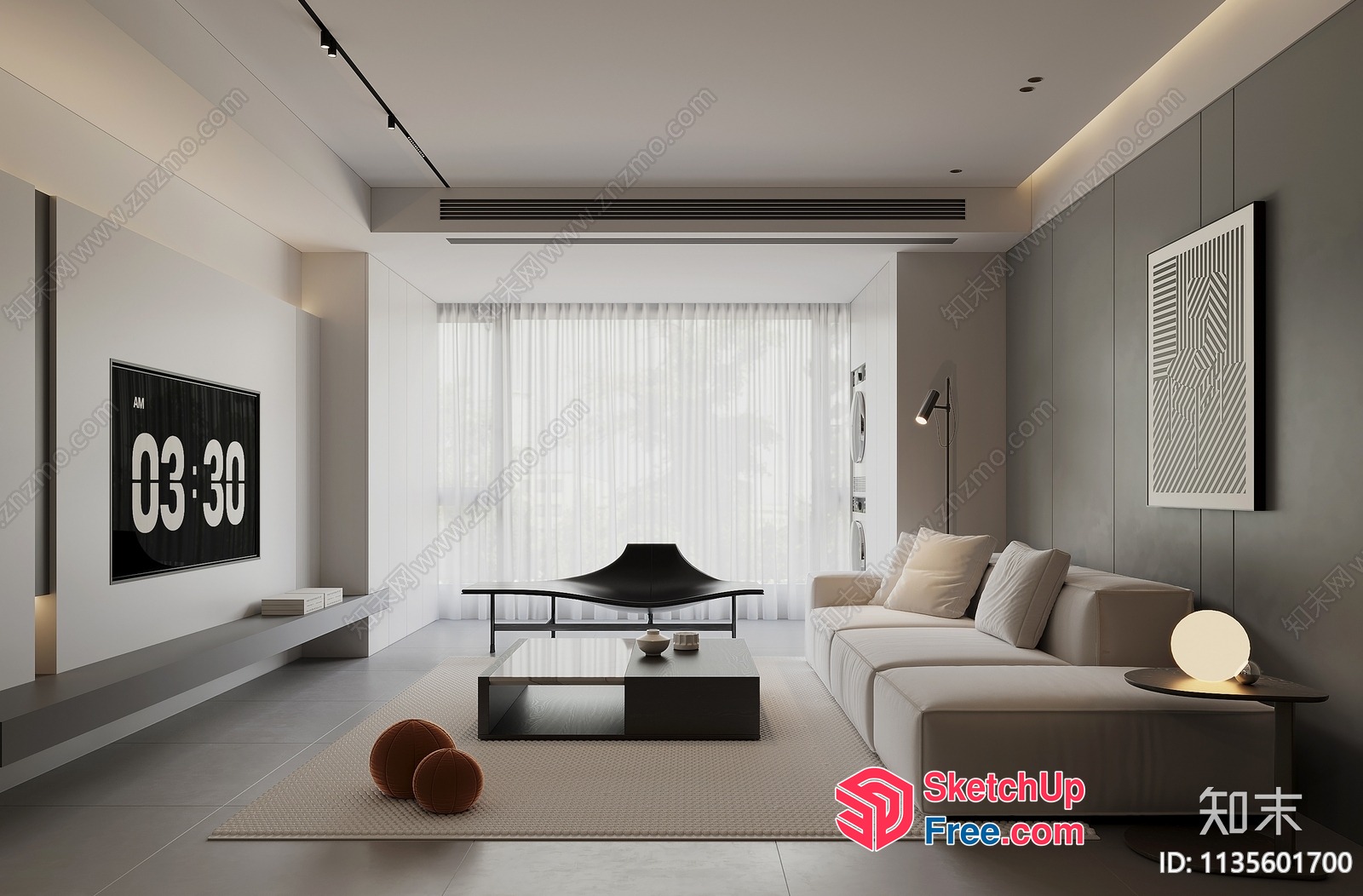 Minimalist Living Room With Neutral Tones 3D SketchUp File