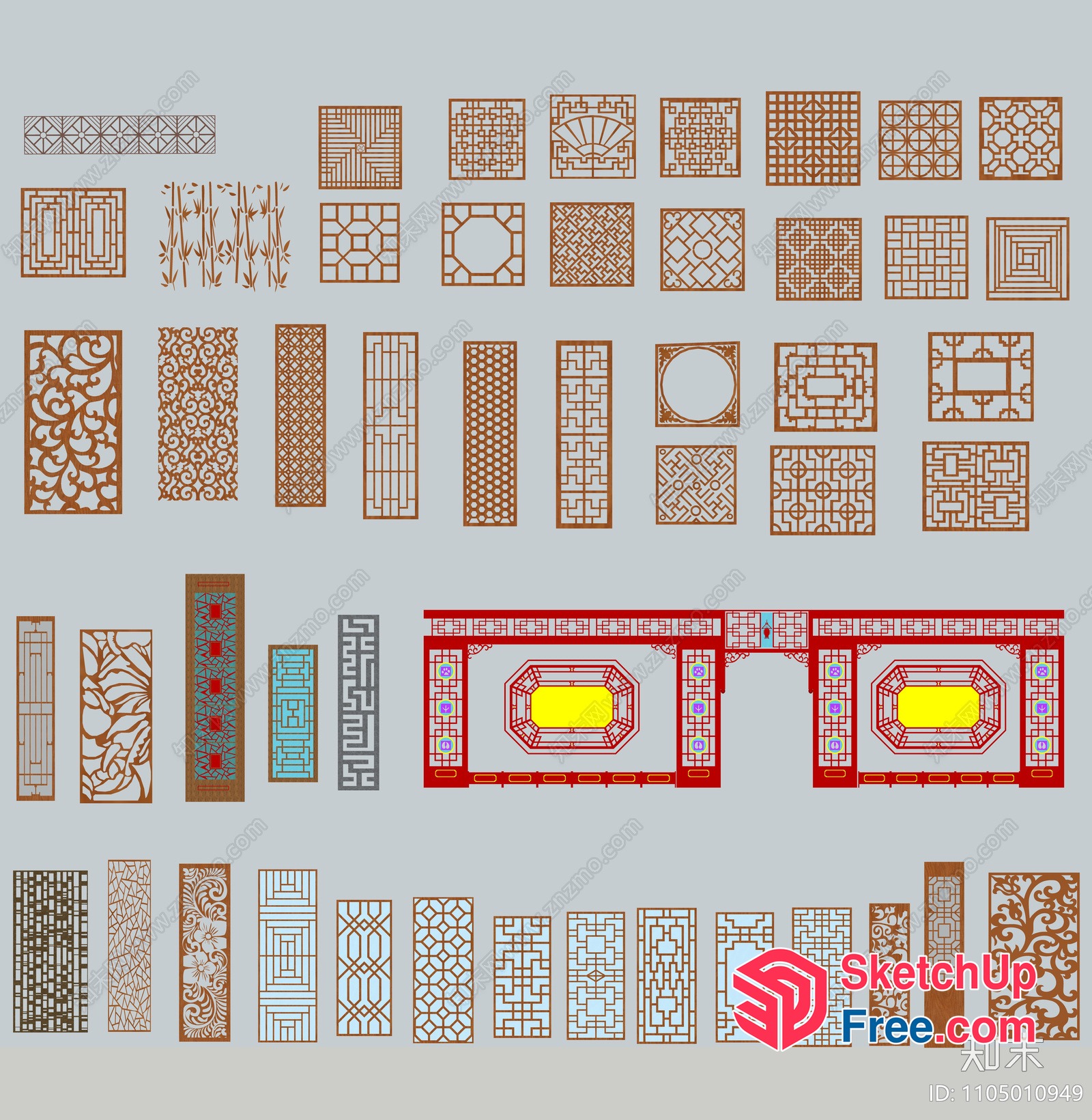 Asian-Inspired Decorative Screen Patterns 3D SketchUp File