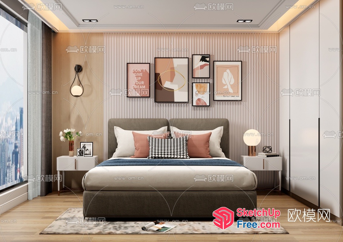 Modern Minimalist Bedroom With Neutral Colors 3D SketchUp File