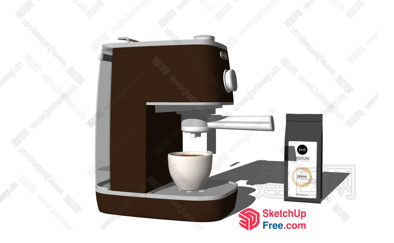 Coffee Machine And Cup With Bag Of Coffee Beans 3D SketchUp File