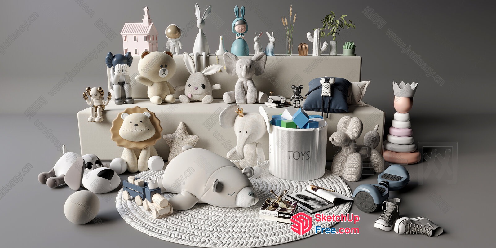 Whimsical White And Grey Toy Collection 3D SketchUp File