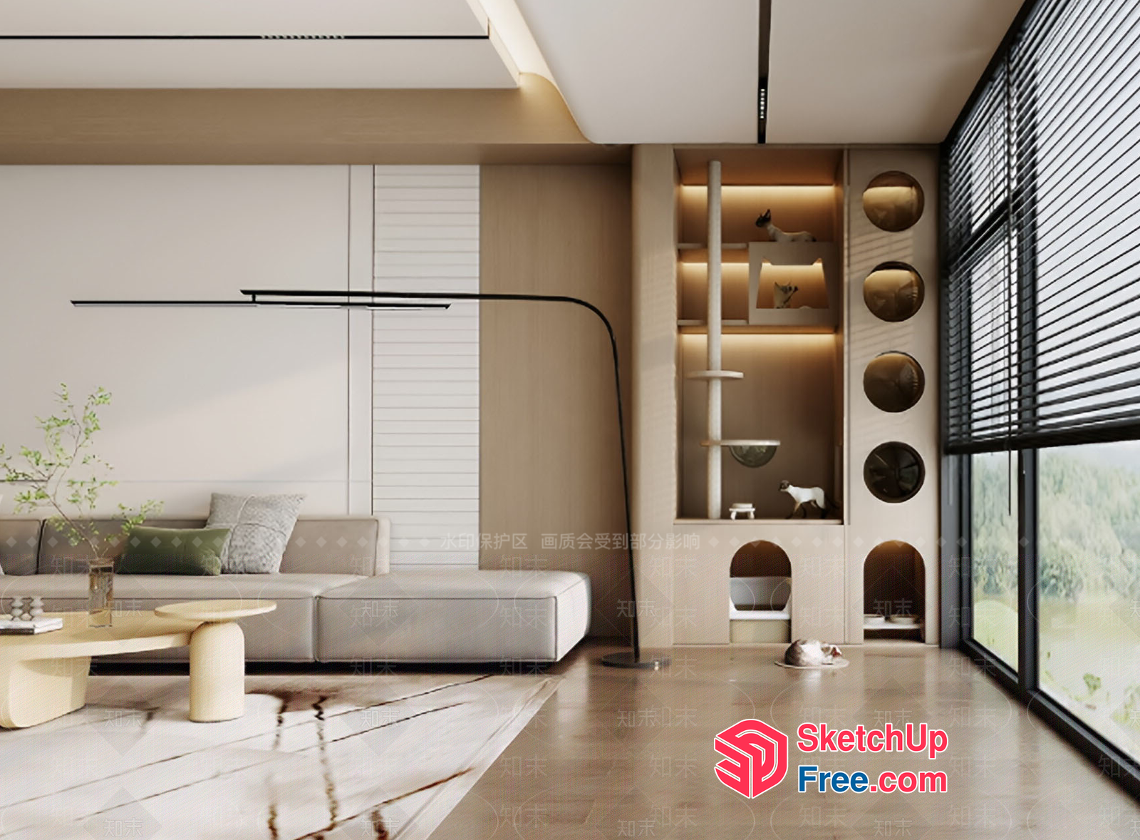 Minimalist Japanese Style Living Room With Natural Light 3D SketchUp File