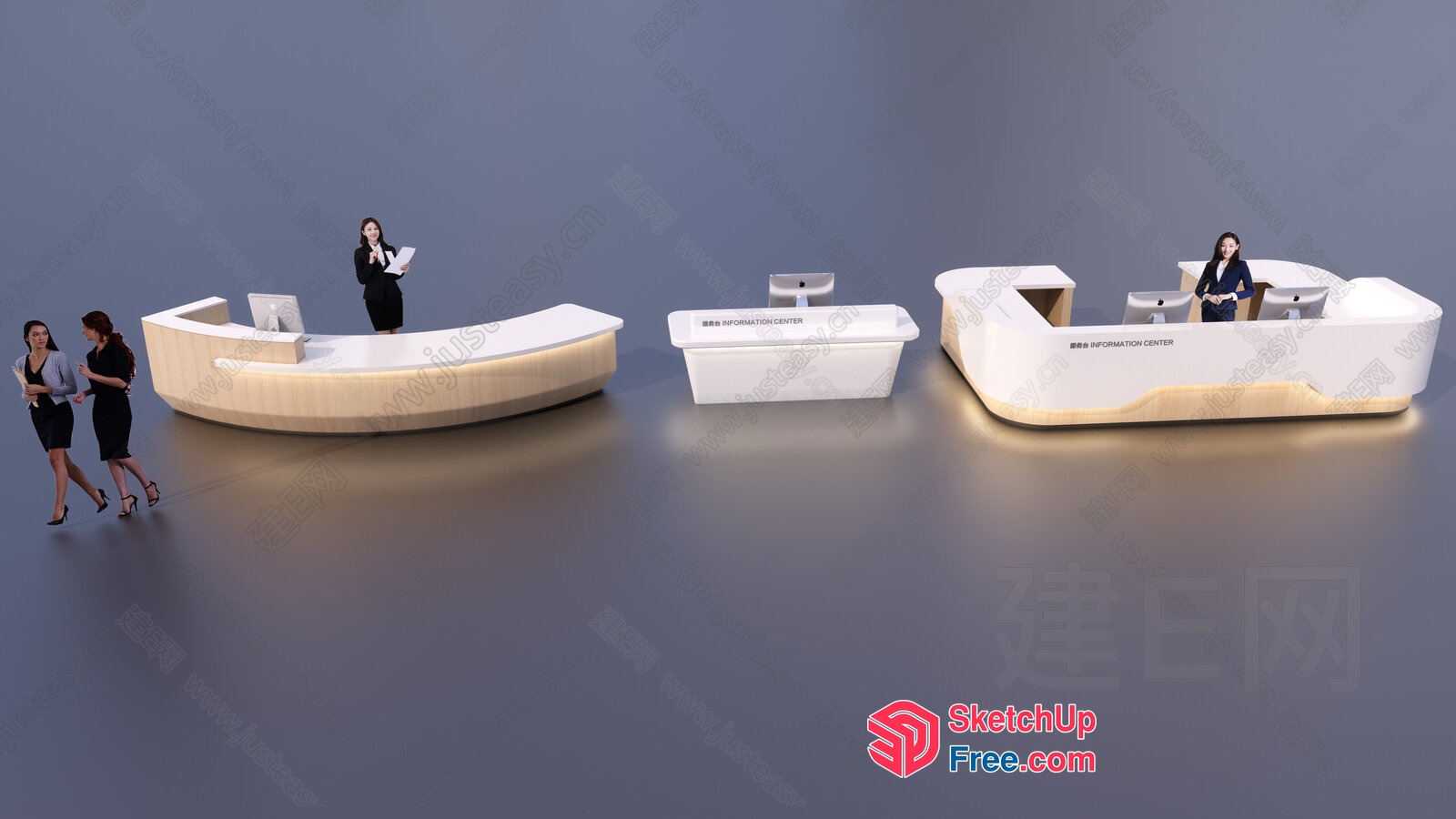 Reception Desk With Curved Front And White Countertop 3D SketchUp File
