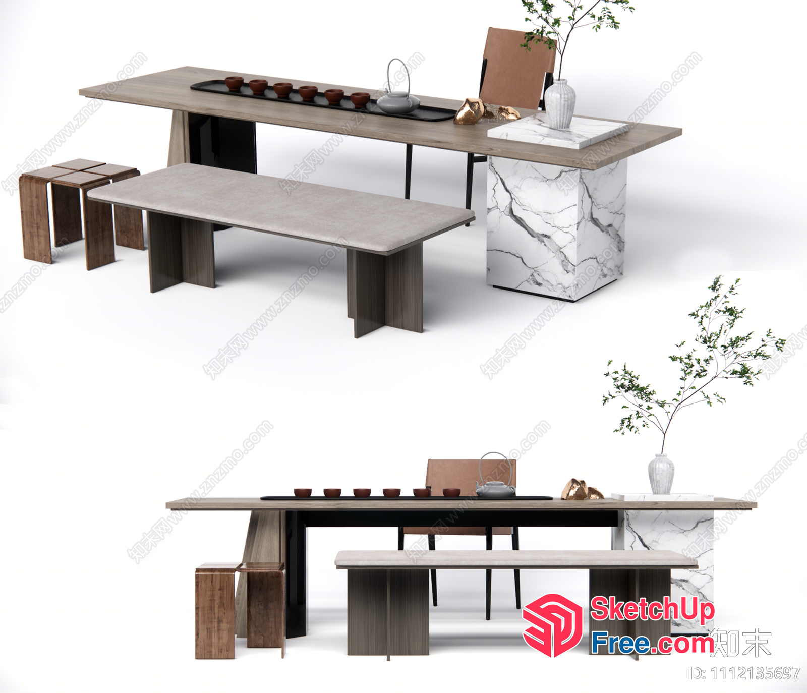 Modern Furniture Set With Dining Table And Chairs 3D SketchUp File