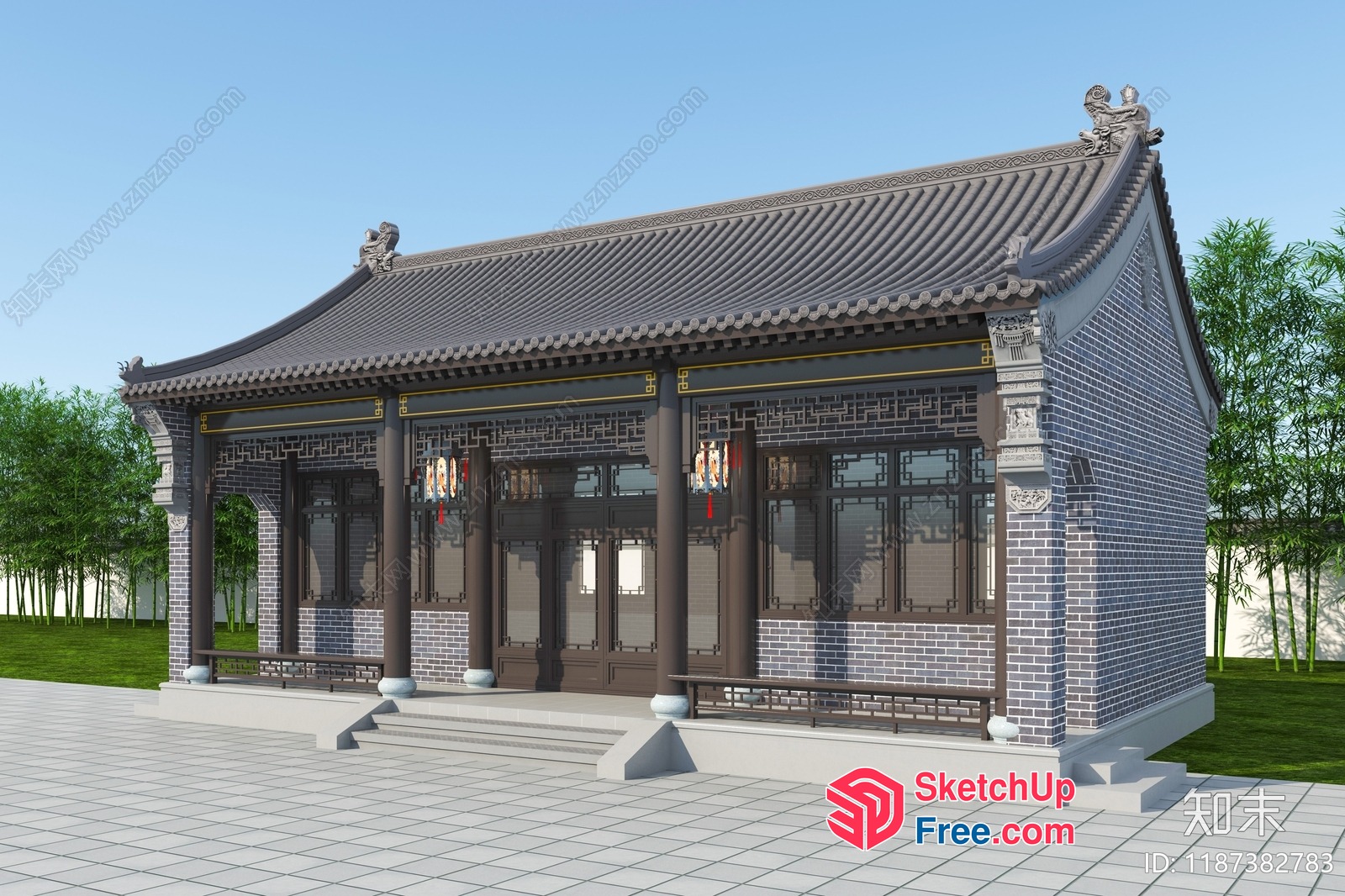 Traditional Chinese Building With Ornate Roof And Pillars 3D SketchUp File