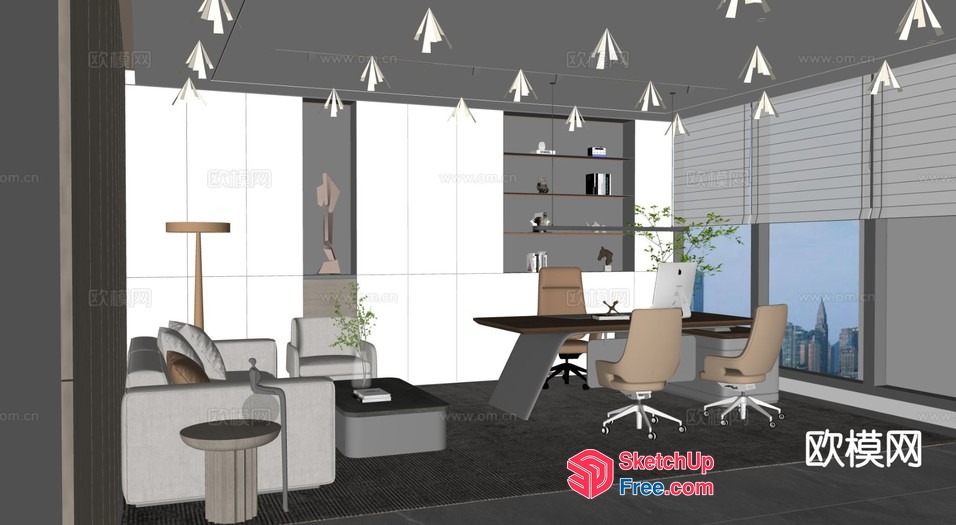 Modern Office Interior With Minimalist Style Furniture 3D SketchUp File