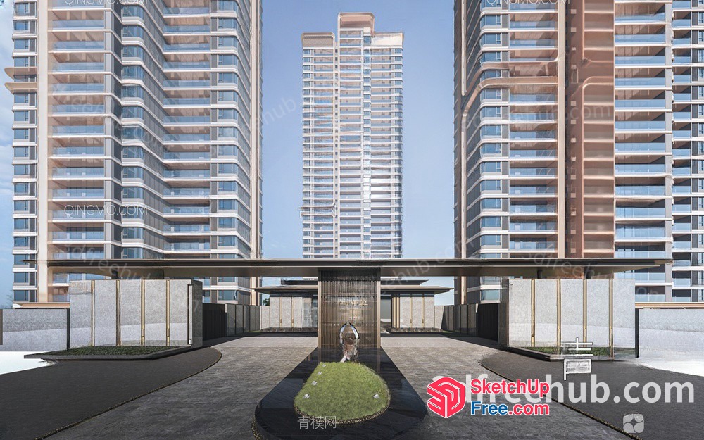 Exterior View Of High-Rise Buildings With Modern Design 3D SketchUp File