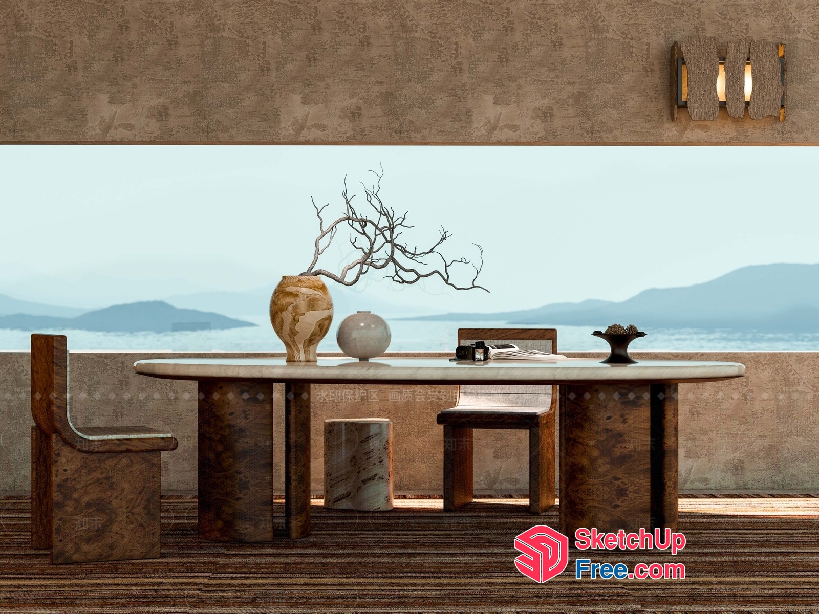Contemporary Japanese-Inspired Office Space With Minimalist Decor 3D SketchUp File