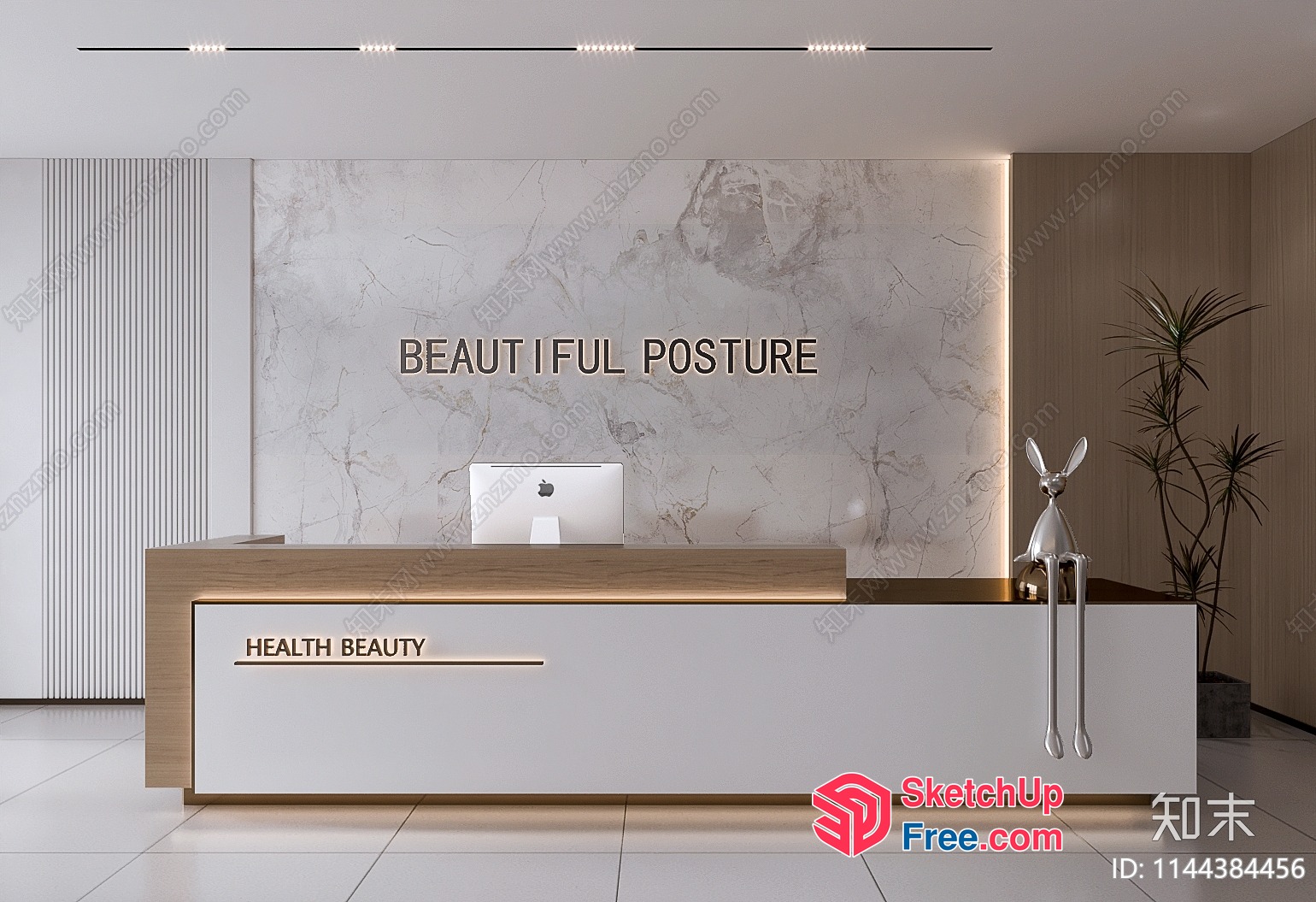 Modern Reception Desk With Marble Wall 3D SketchUp File