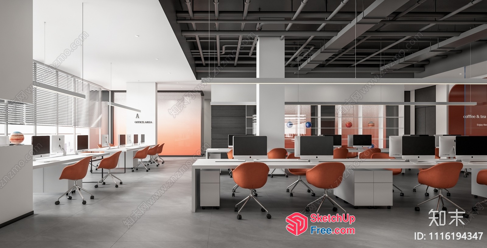 Modern Office Space With Sleek White And Orange Furniture 3D SketchUp File