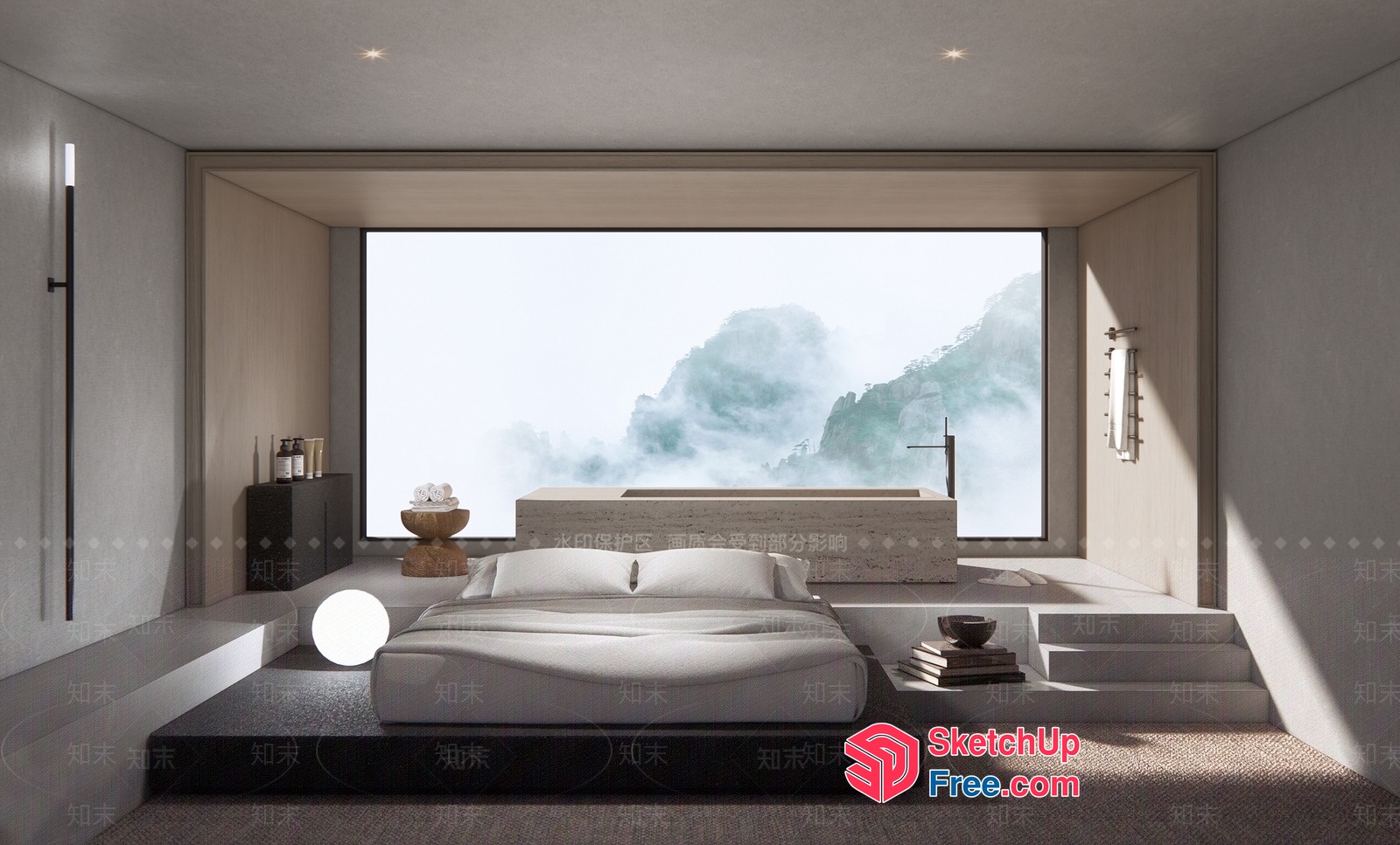 Modern Minimalist Bedroom With Mountain View 3D SketchUp File