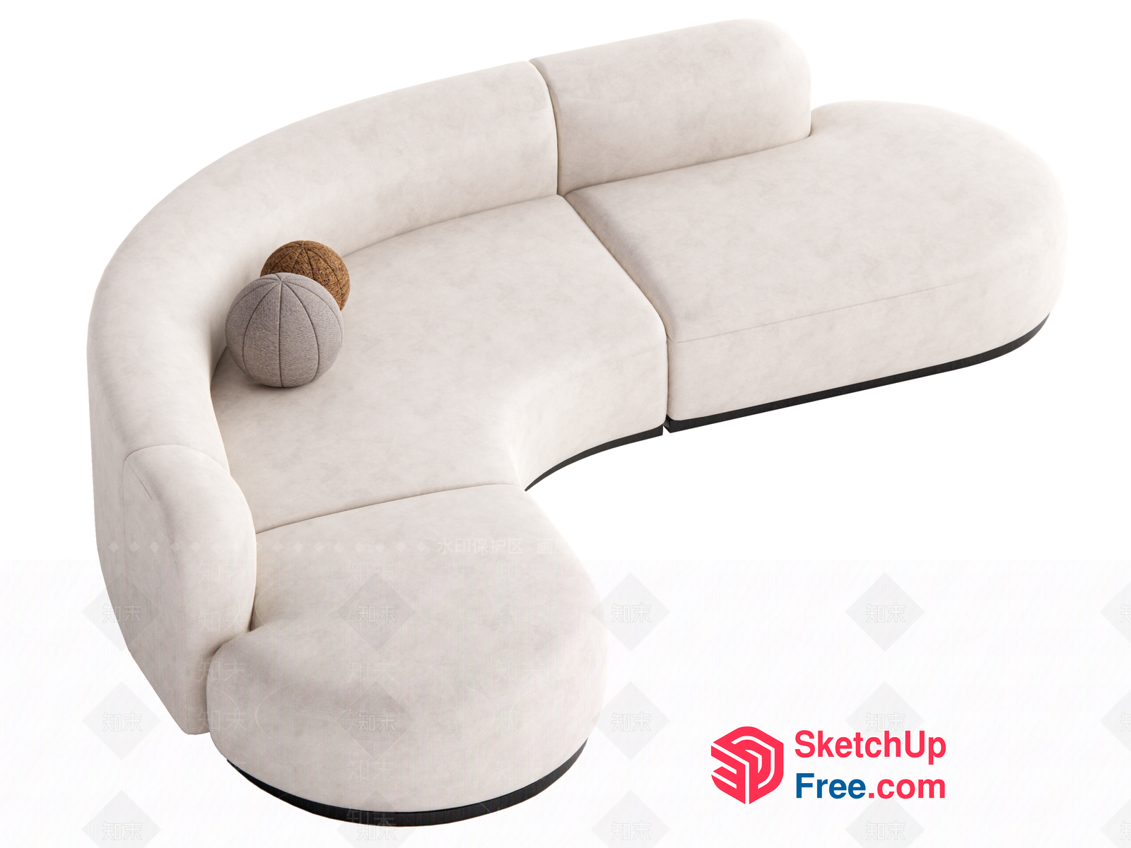 Elegant Creamy Sofa With Curved Design 3D SketchUp File