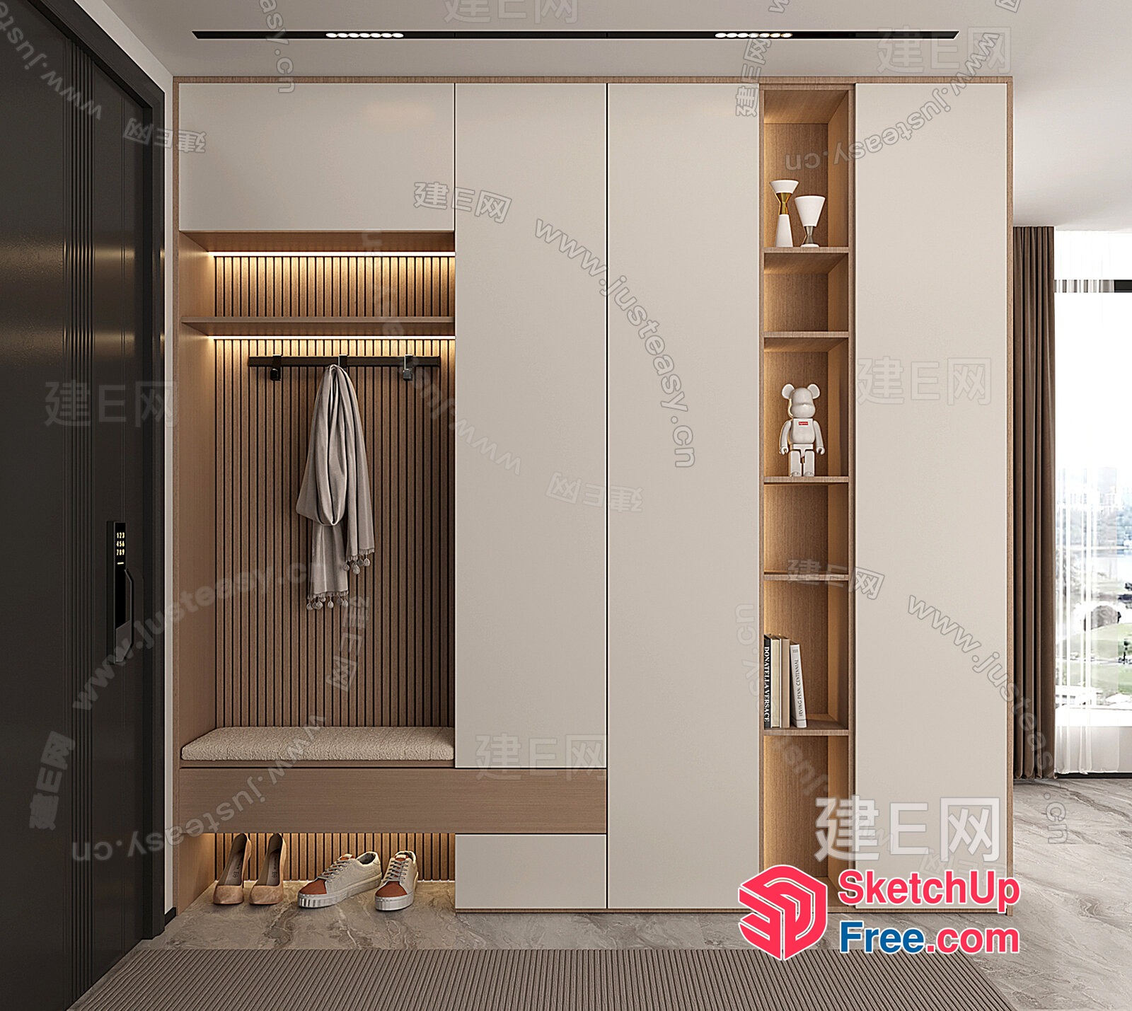 Modern Minimalist Shoe Cabinet With Built-In Bench 3D SketchUp File