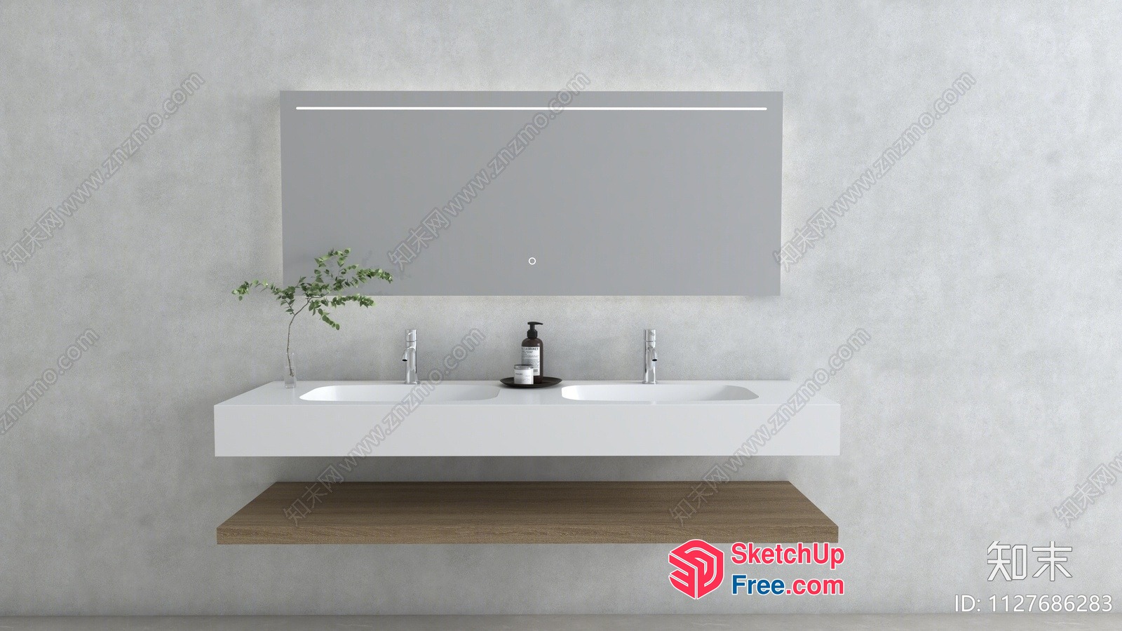 Modern Minimalist Bathroom Vanity And Mirror 3D SketchUp File