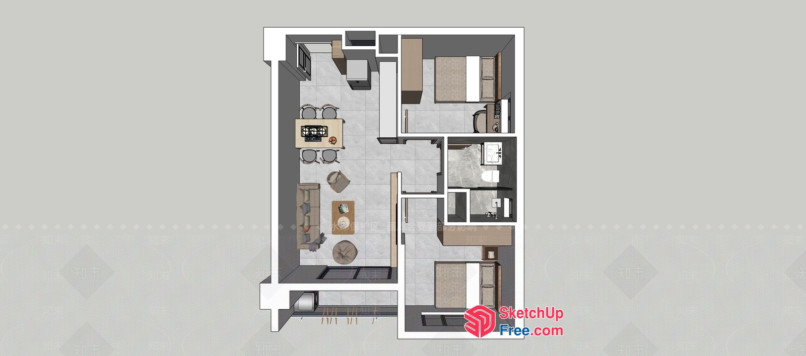 Modern Apartment Plan With Neutral Color Scheme 3D SketchUp File