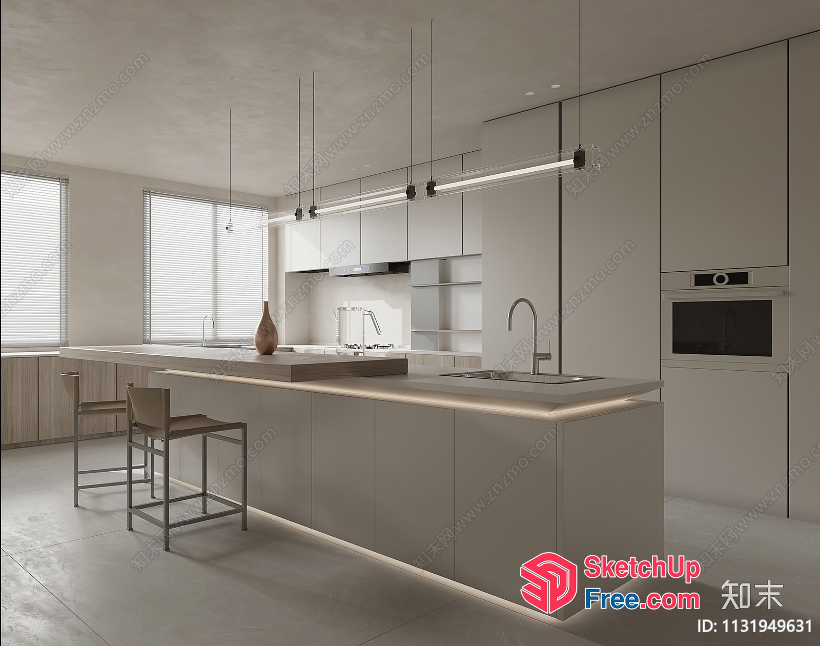 Modern Minimalist Kitchen With Sleek White And Wood Accents 3D SketchUp File
