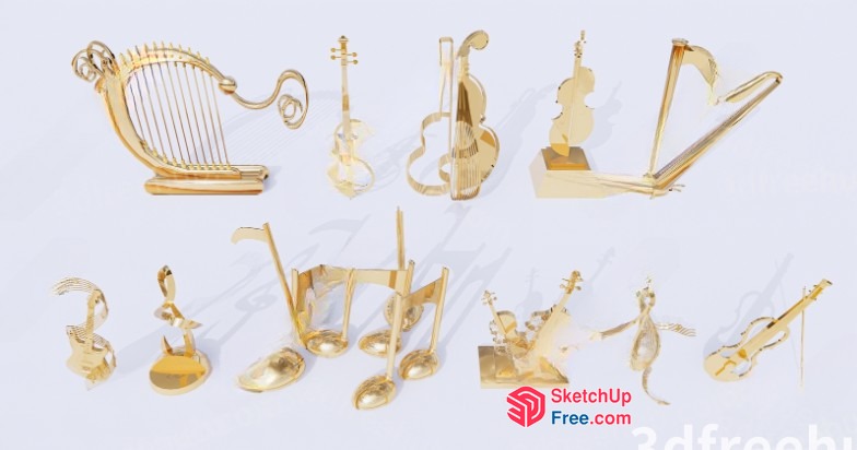 Golden Musical Instruments Display 3D SketchUp File
