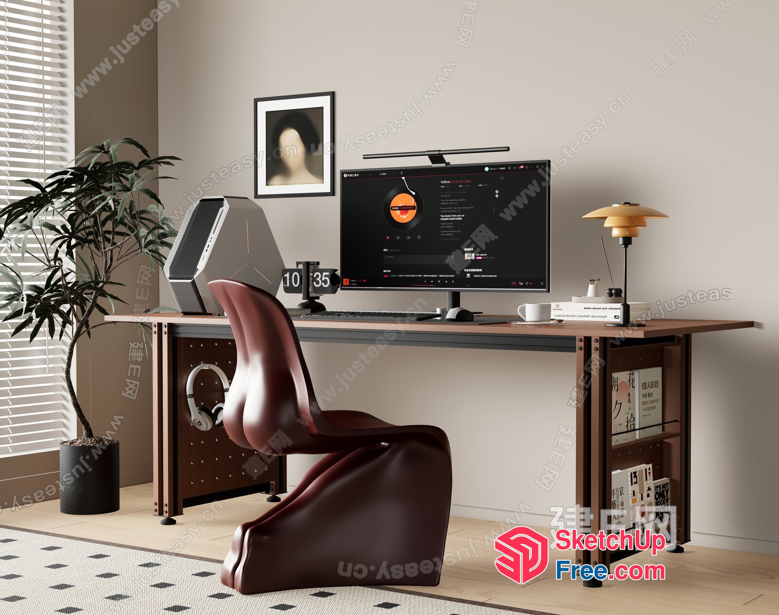 Modern Office Workspace With Elegant Desk And Comfortable Chair 3D SketchUp File