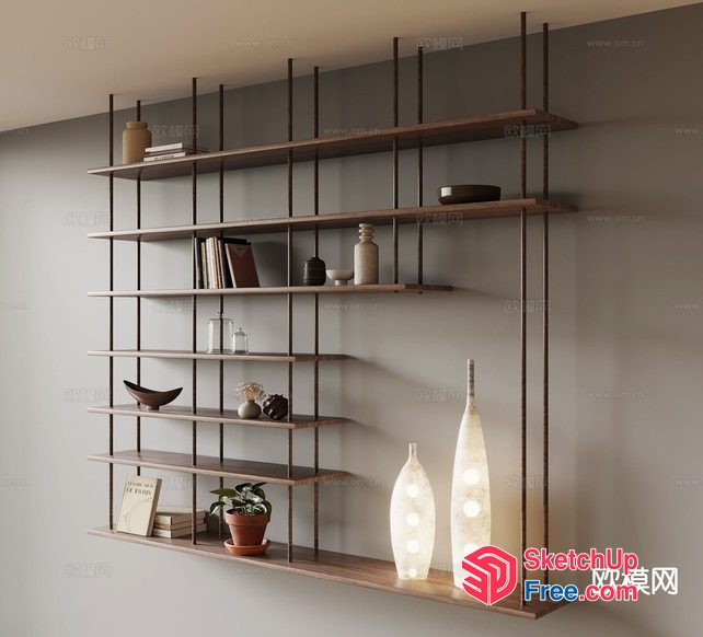Modern Shelving Unit With Decorative Items 3D SketchUp File