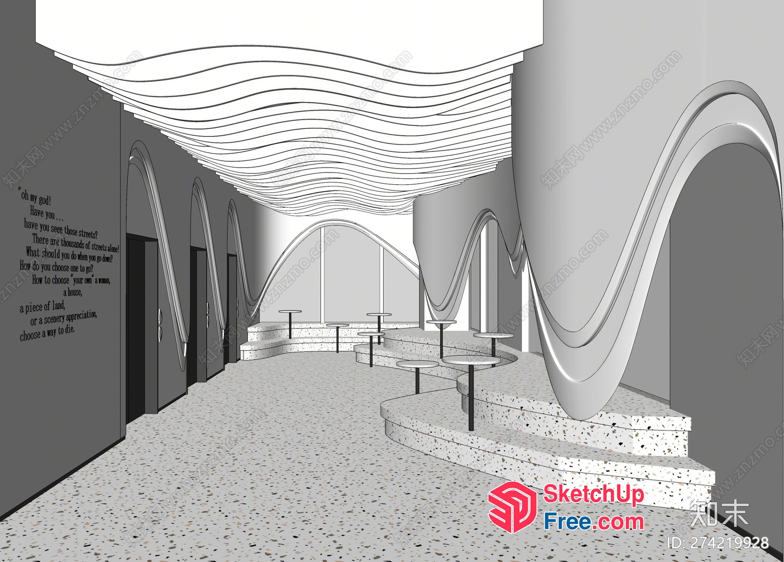 Modern Staircase With Curved Lines And Minimalist Decor 3D SketchUp File