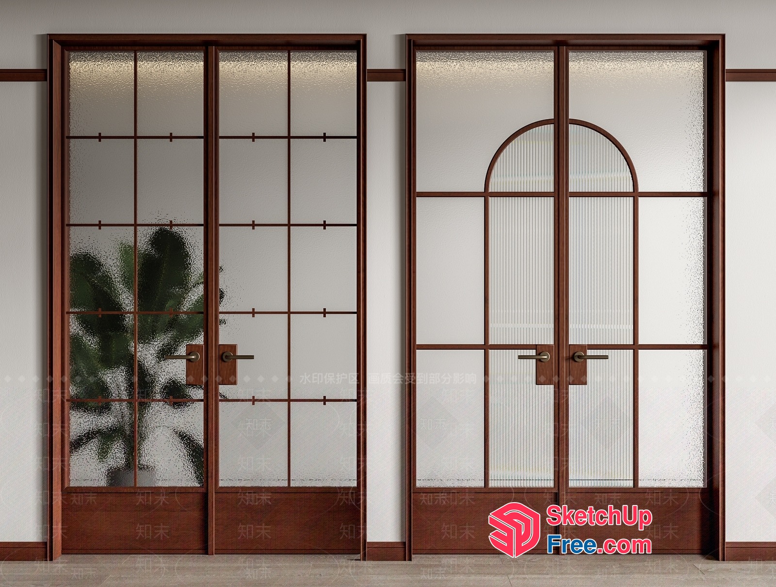 Elegant Sliding Doors With Frosted Glass And Wooden Frame 3D SketchUp File
