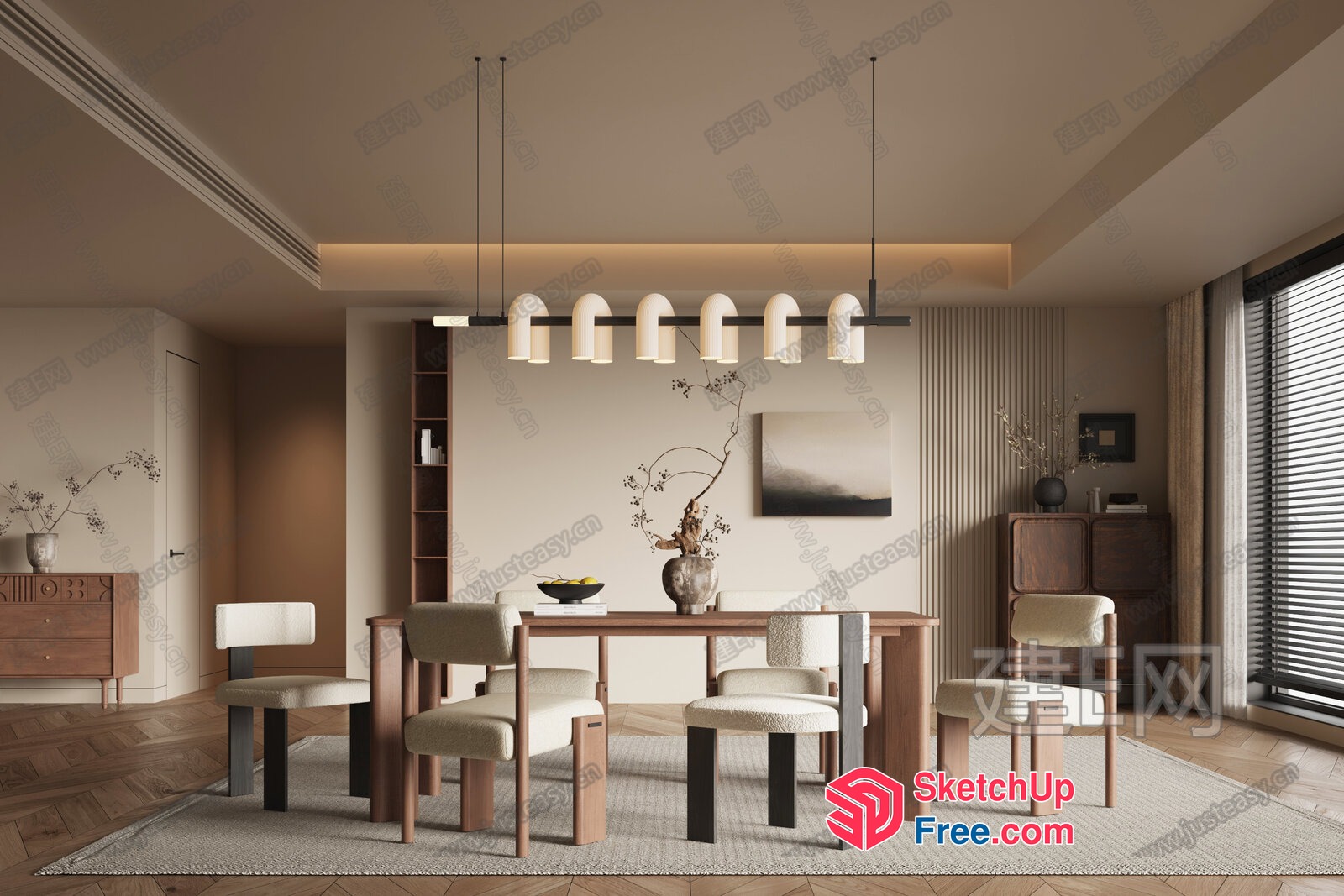 Minimalist Style Dining Room With Creamy Style Furniture 3D SketchUp File