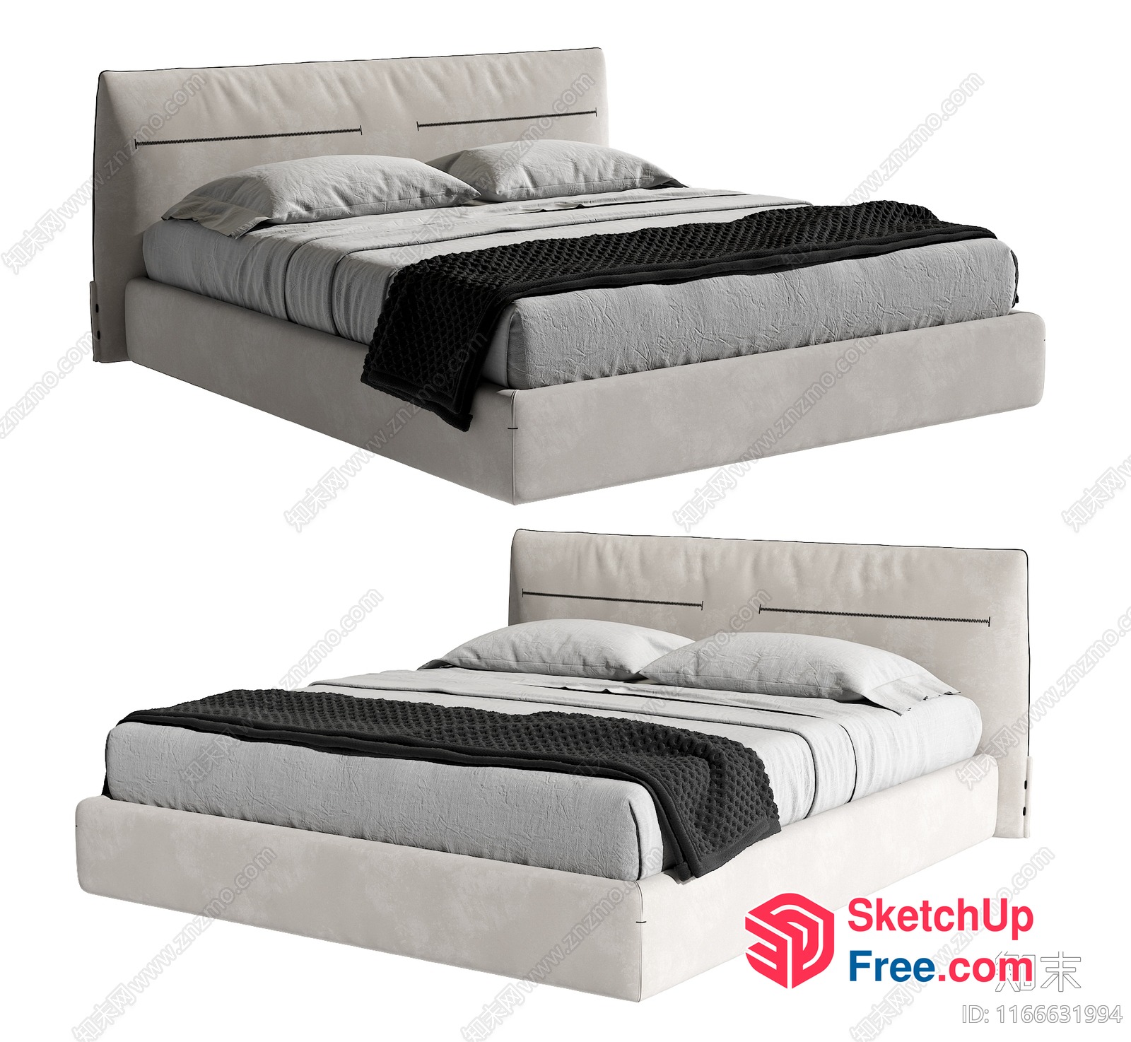Modern Bed Design With Upholstered Headboard 3D SketchUp File