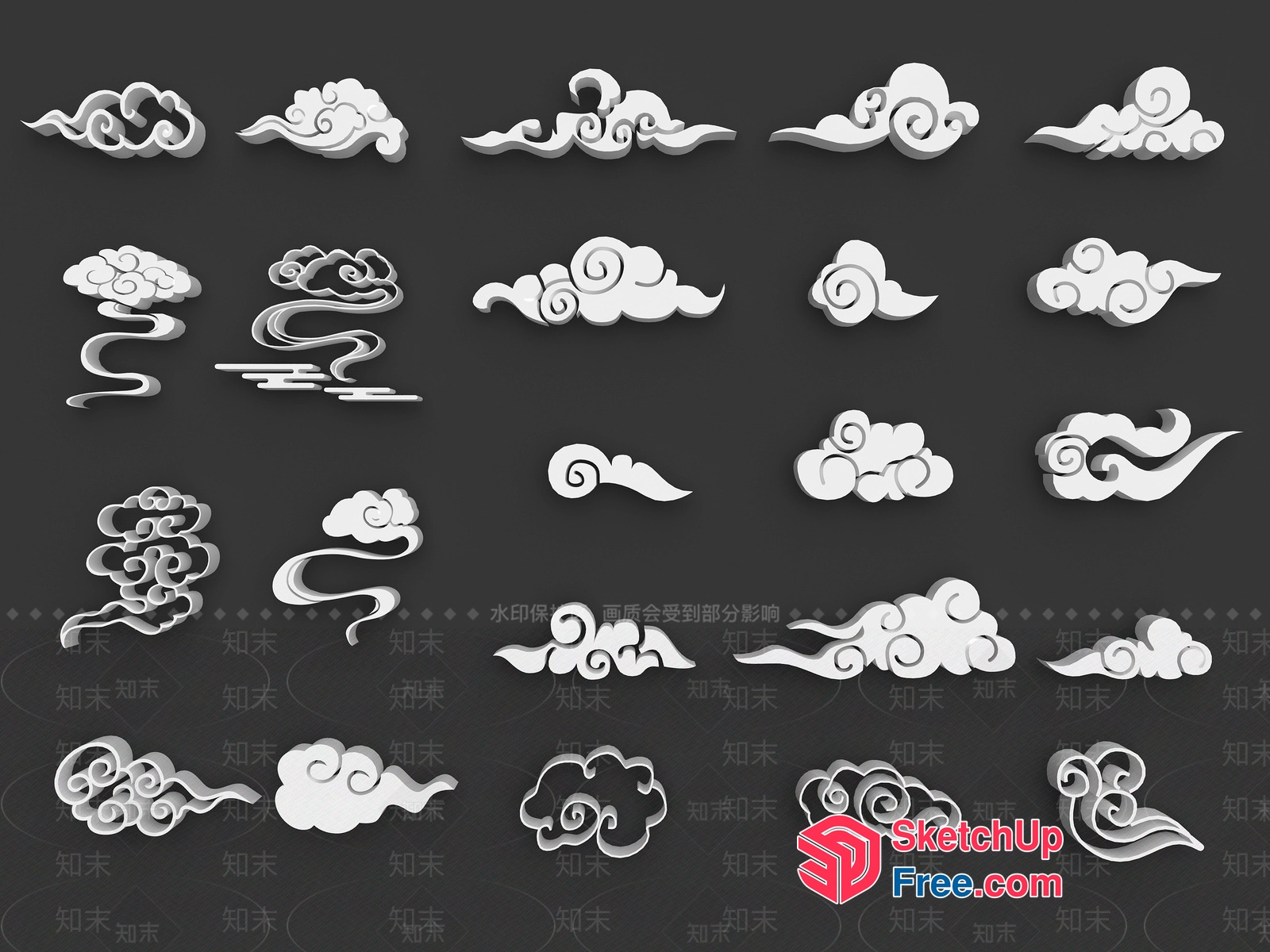 Cloudy Swirling Decorative Elements 3D SketchUp File