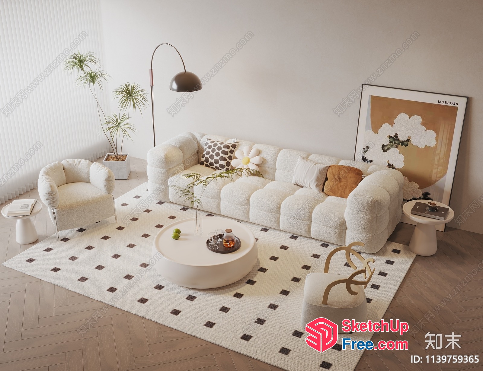 Minimalist Scandinavian Style Living Room With White And Brown Accents 3D SketchUp File