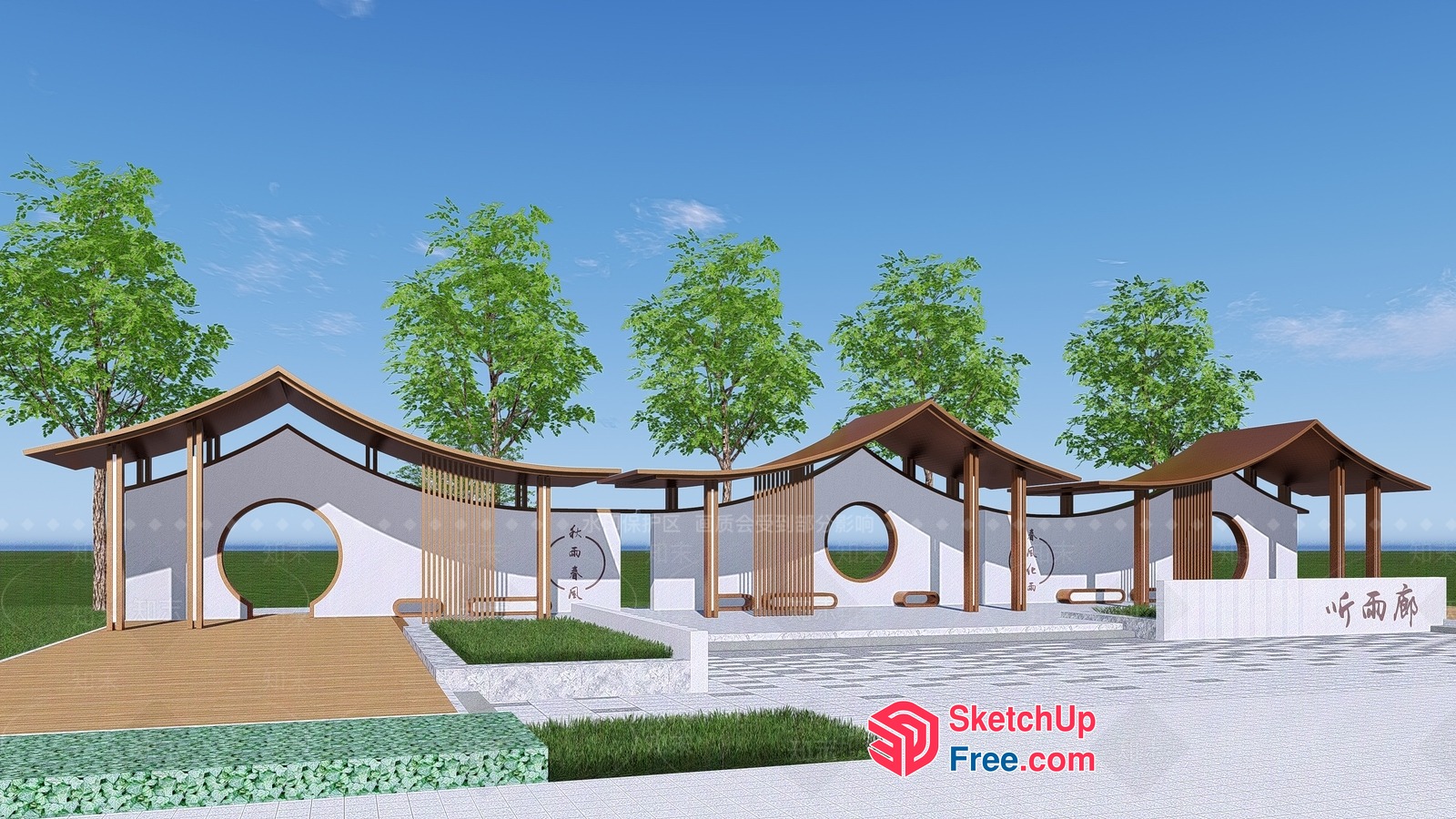 Traditional Chinese Style Pavilion With Curved Roof 3D SketchUp File
