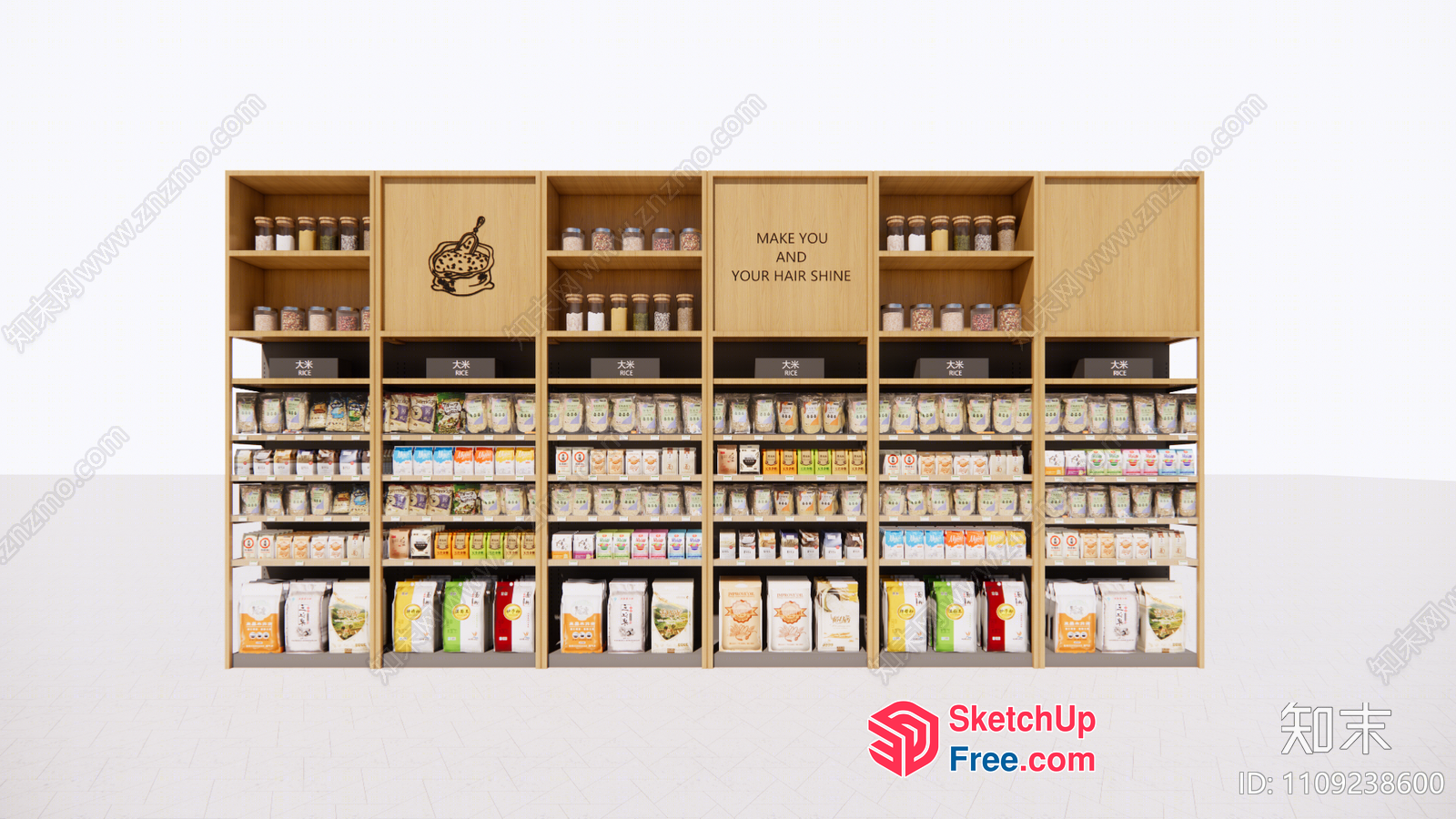 Wood Shelving Unit With Hair Care Products 3D SketchUp File