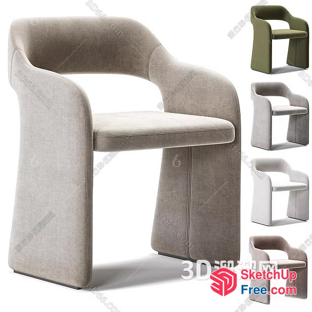 Modern, Curved, Upholstered Chair 3D SketchUp File