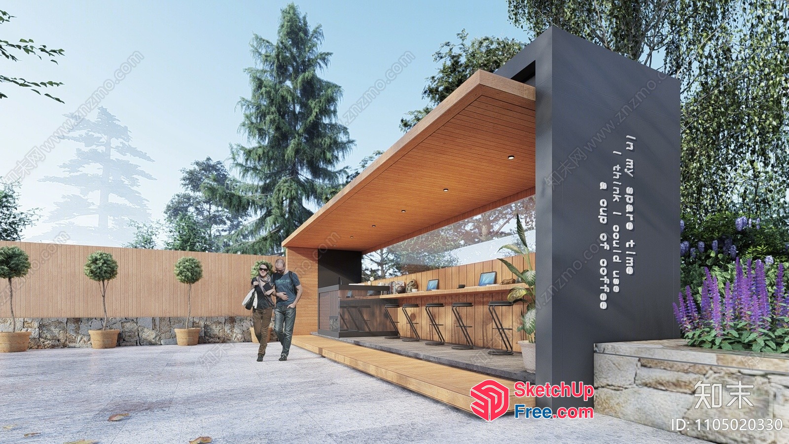 Modern Coffee Shop Exterior With Wooden Accents 3D SketchUp File