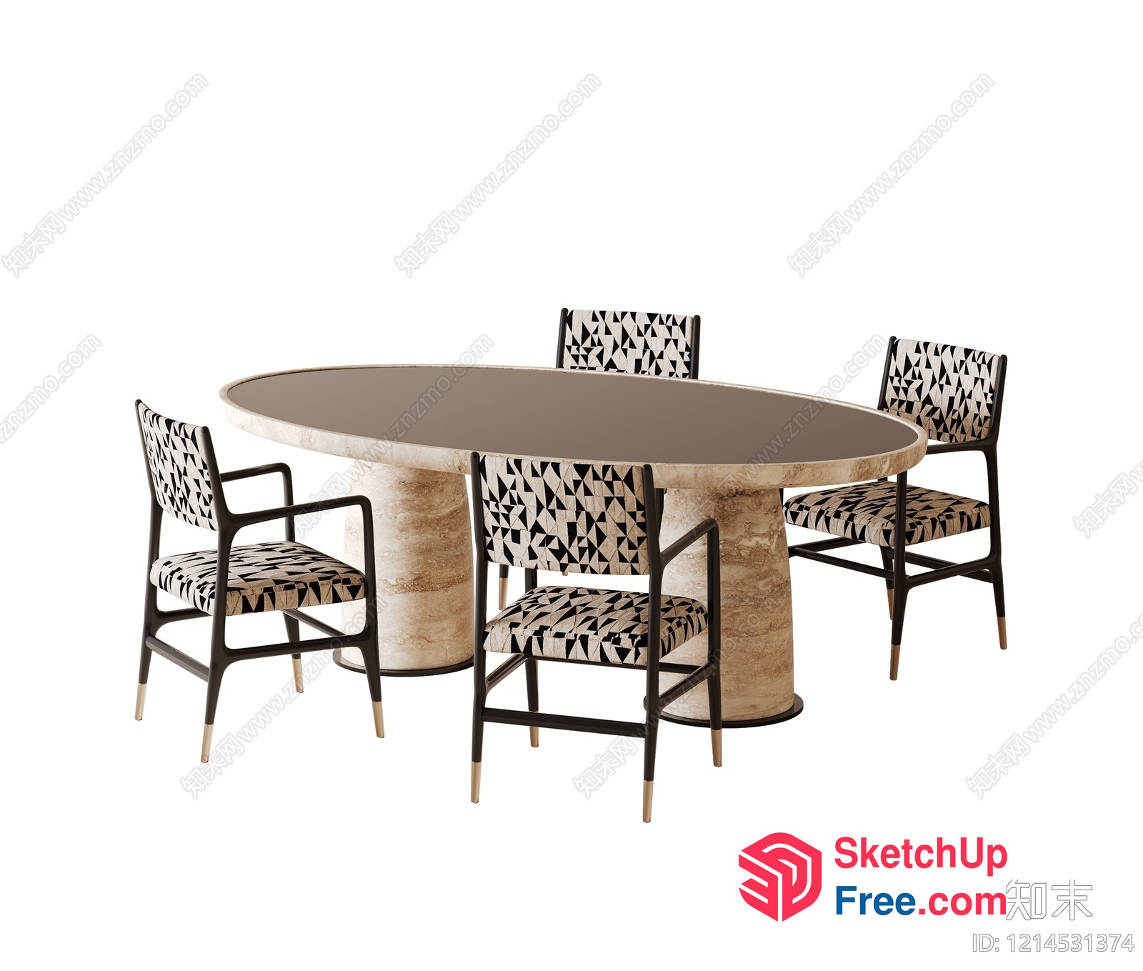 Oval Table With Black And White Chairs 3D SketchUp File