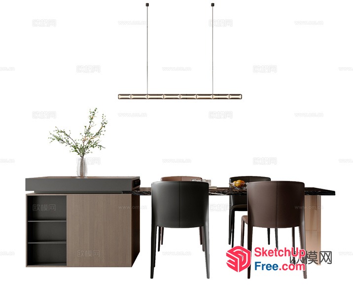 Minimalist Dining Room With Black And Brown Furniture 3D SketchUp File